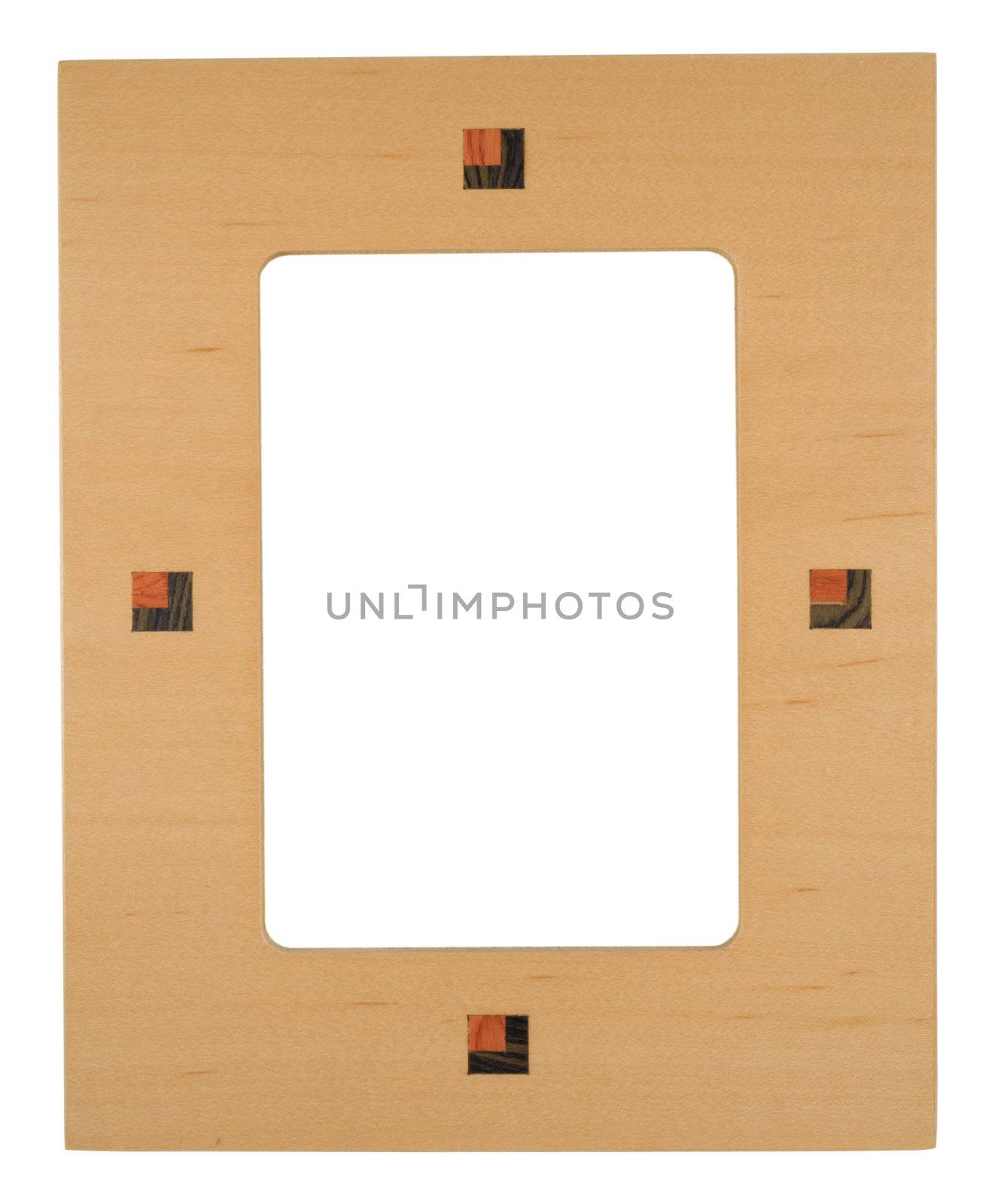 Wooden photo frame on a white background with copy space