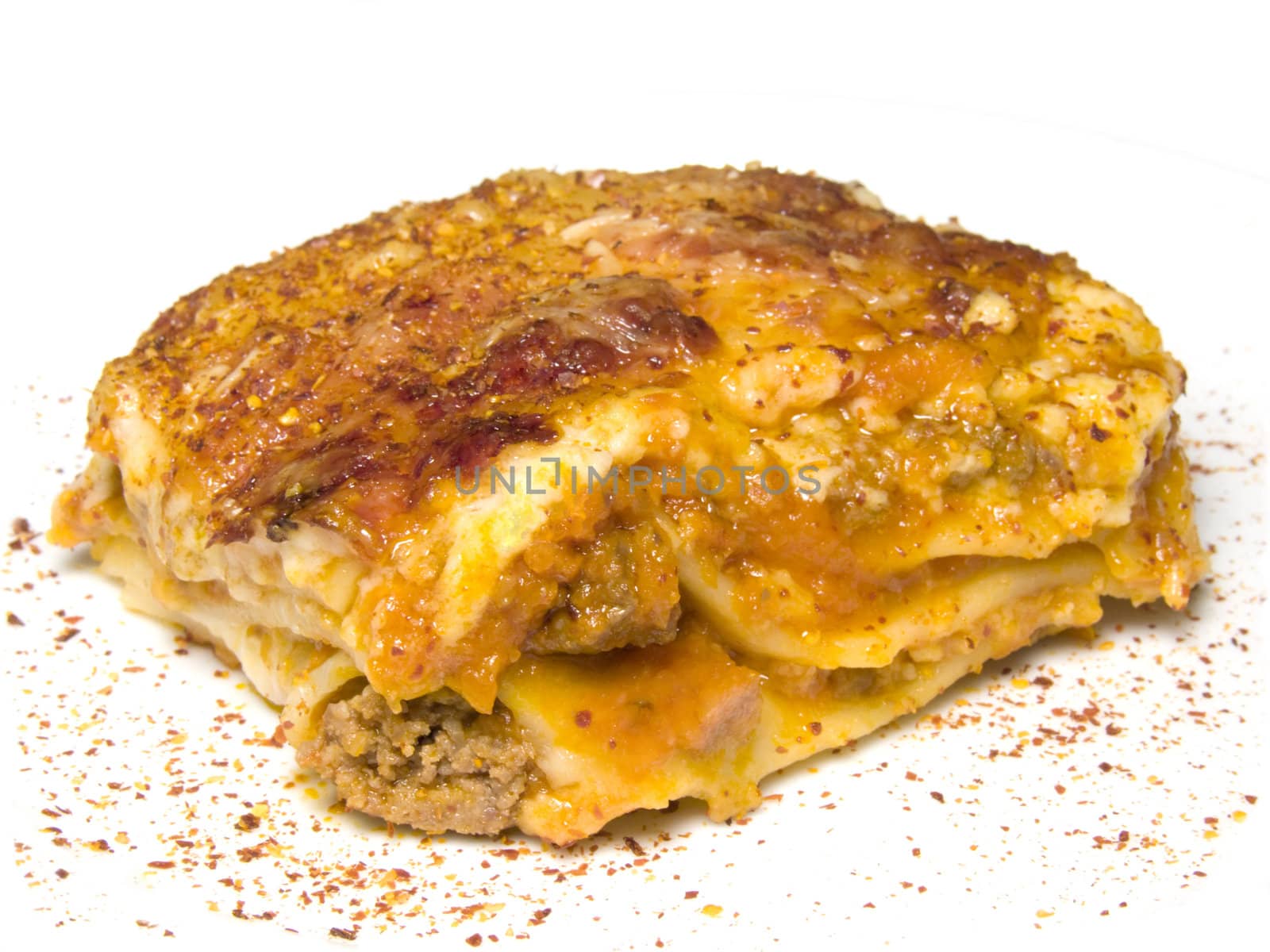 Lasagna on a white background