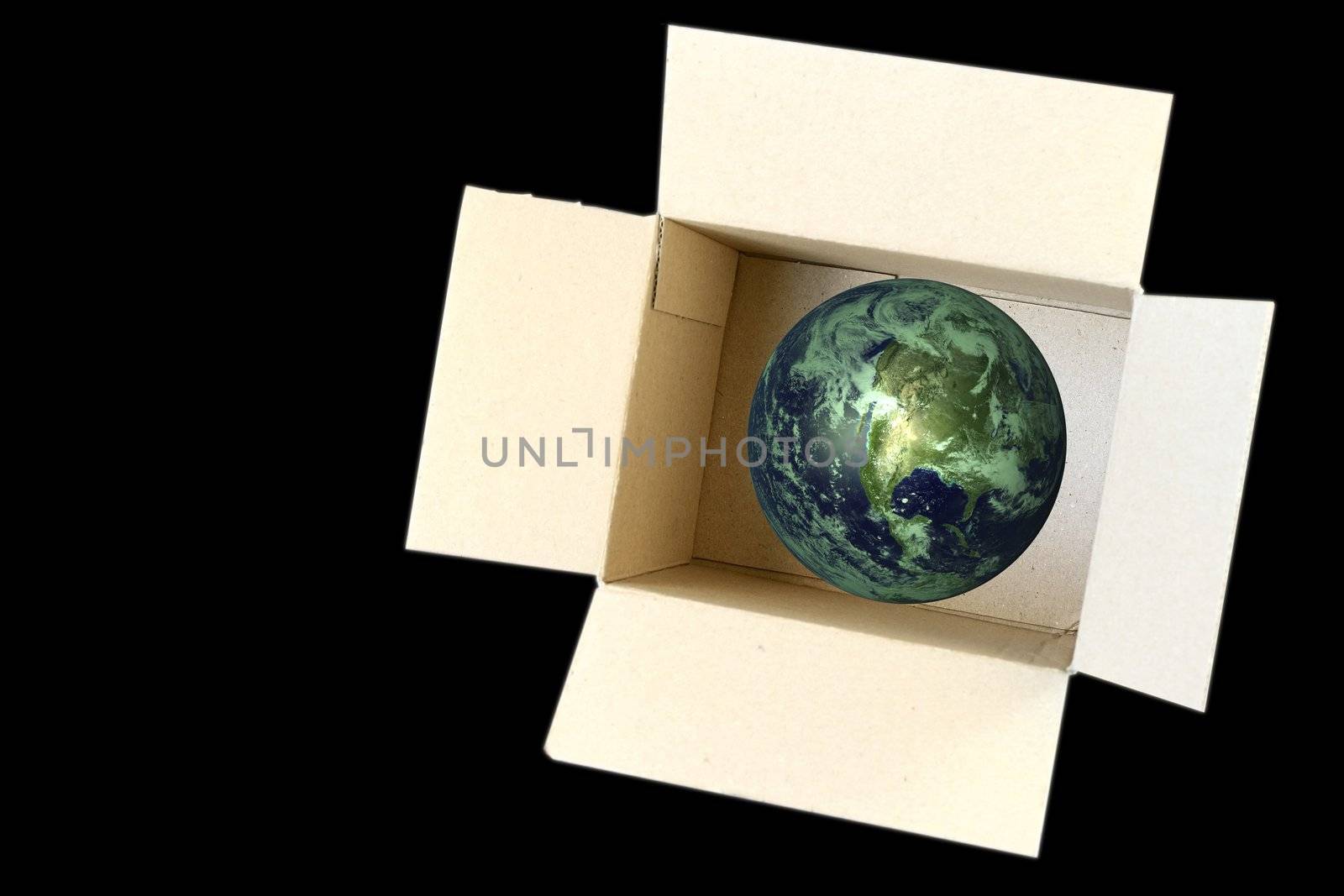 Open Carboard Box and earth inside - concept for environment ecology and recycle