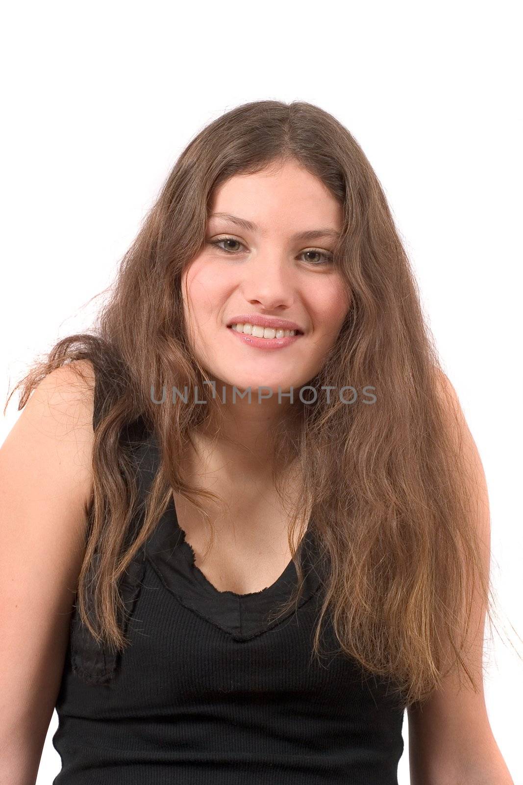 Beautiful young teenager in black tanktop smiling