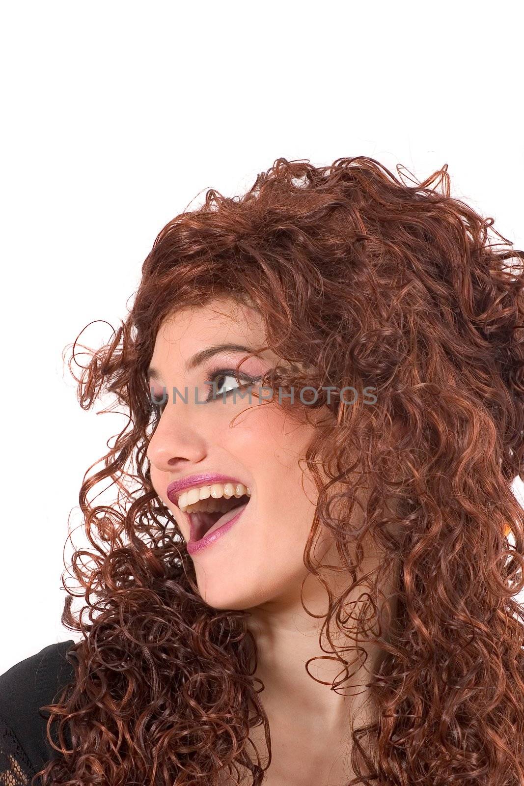 Beautiful teenager wearing a curly wig by Fotosmurf