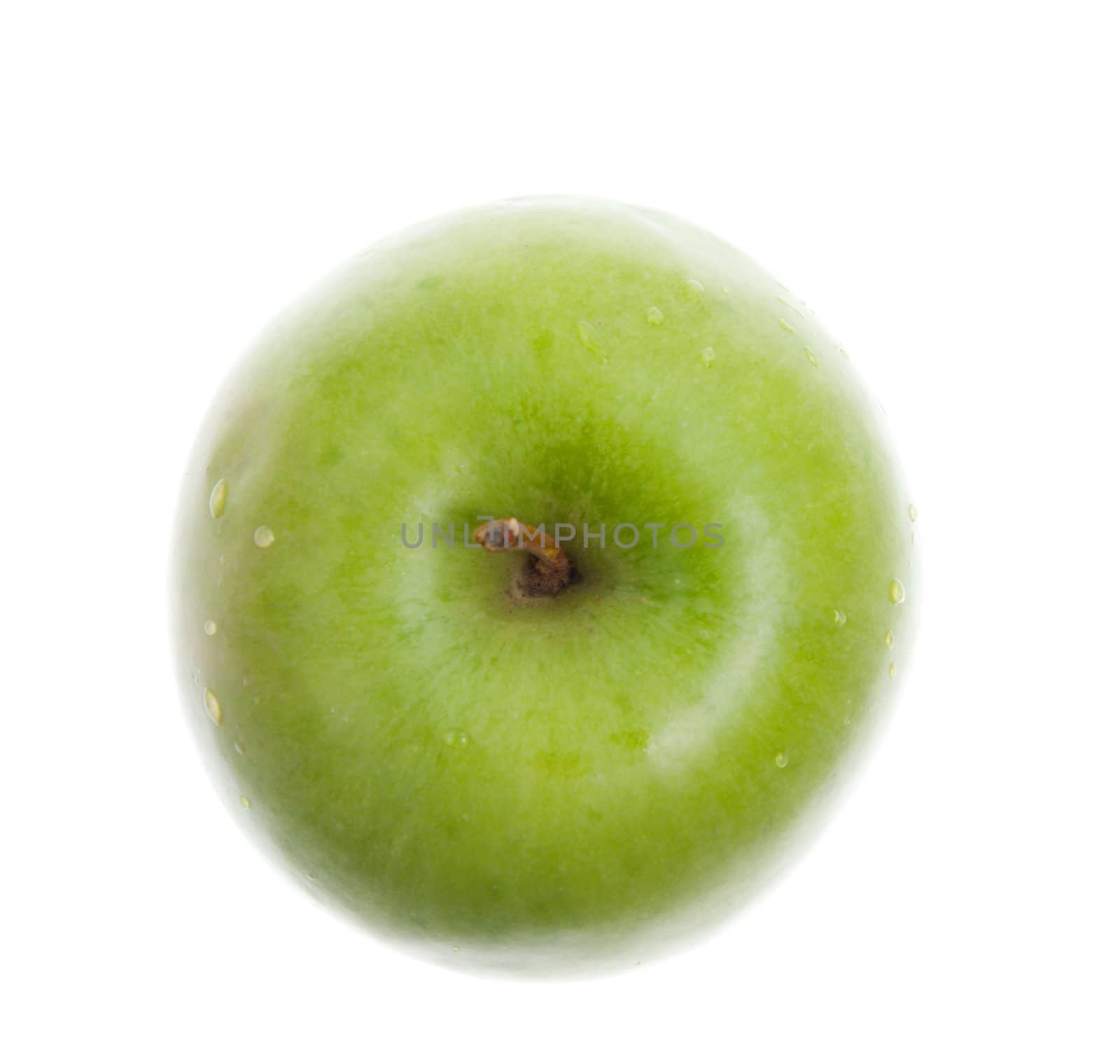 Green present apple.Object on a white background.Useful and tasty fruit