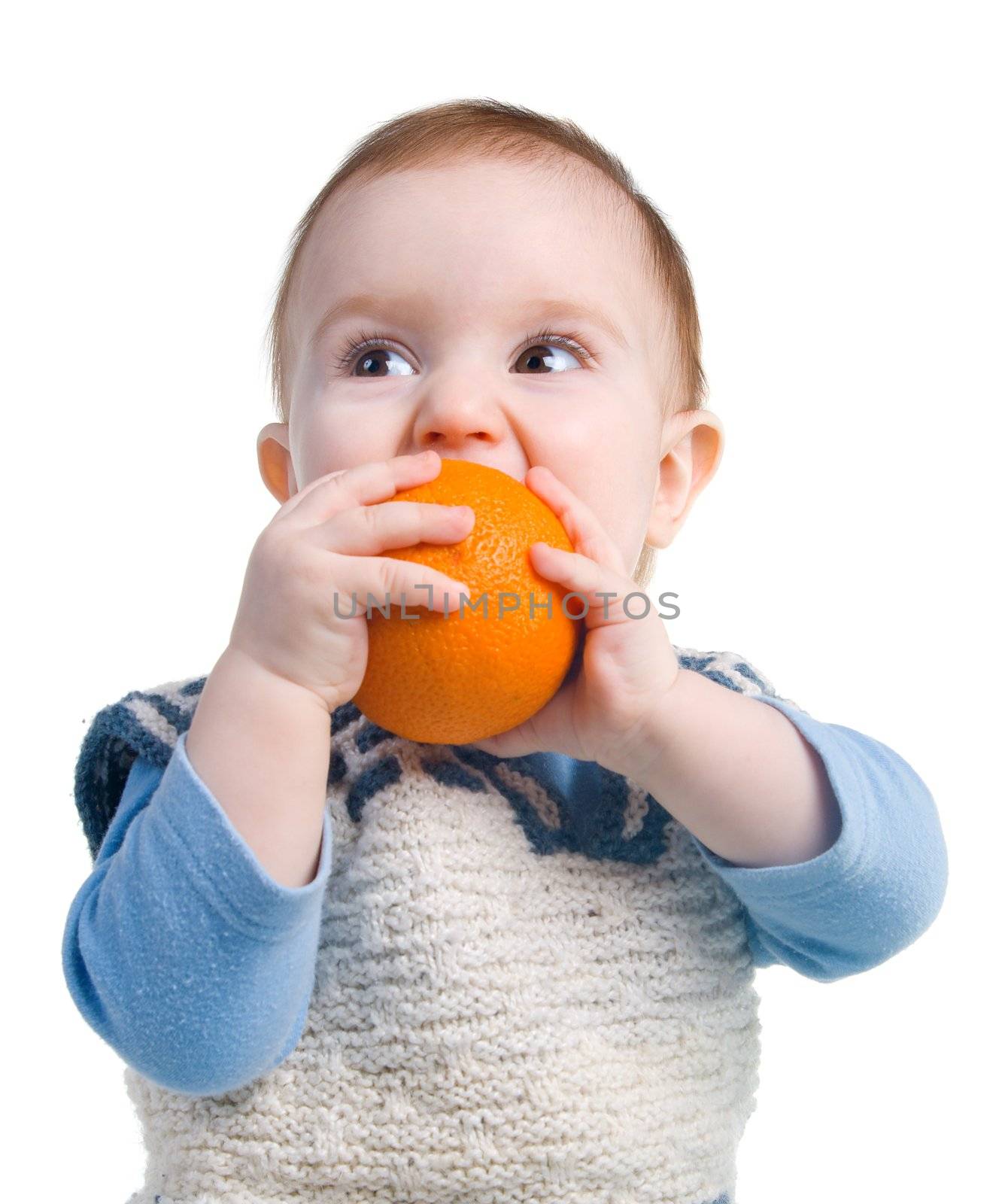 Boy eats orange by Fanfo