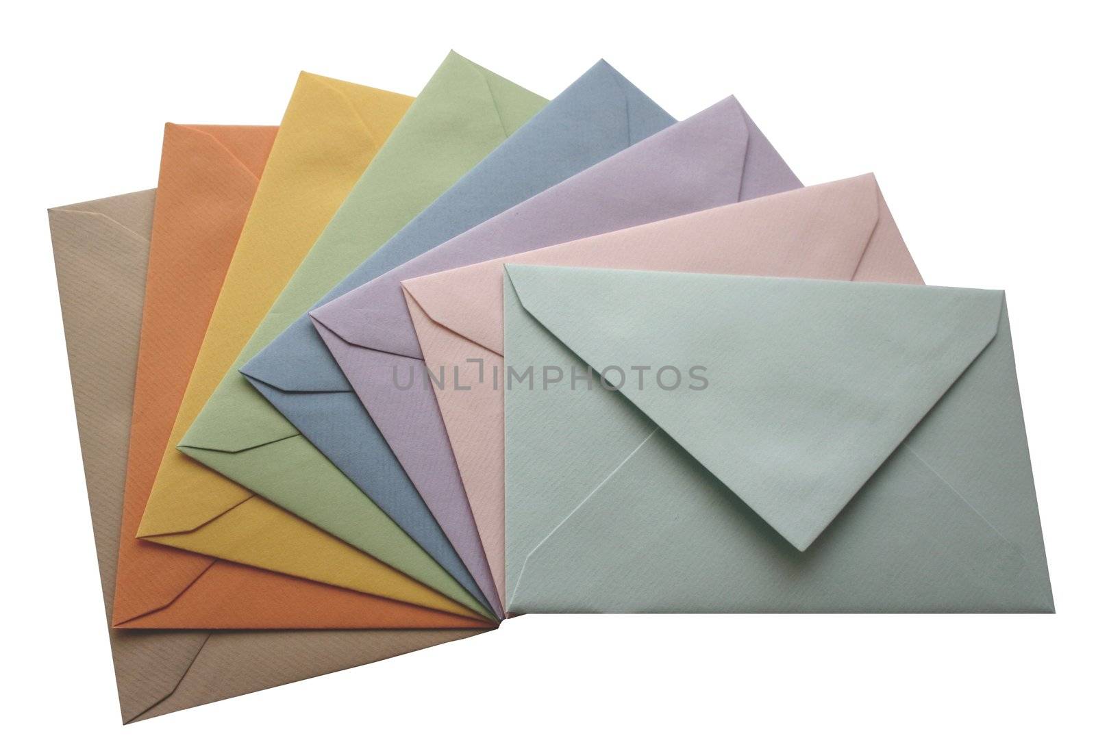 Colorful envelopes isolated on white background