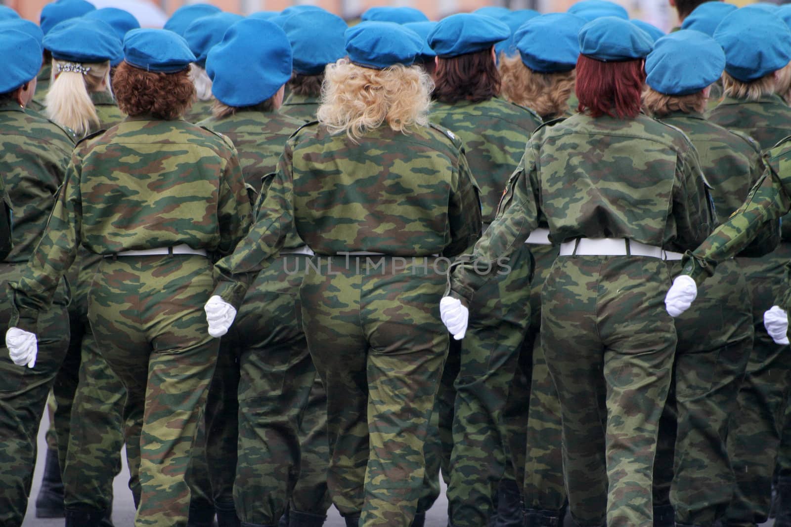 Soldiers of the woman on military parade