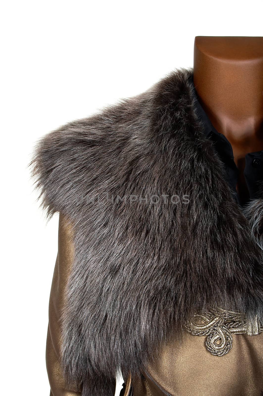 Coat with a fur collar on a white background