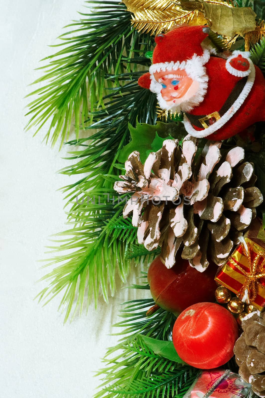 Father Christmas� with gifts on a christmas fur-tree