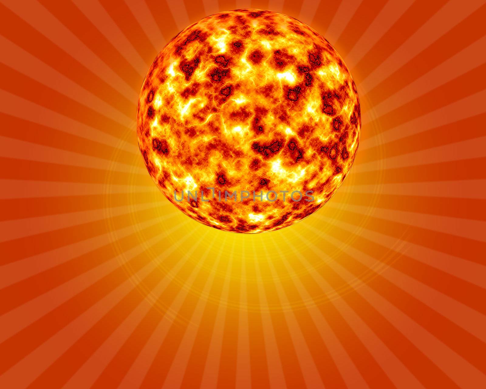 3D sun in a starburst high resolution digital image