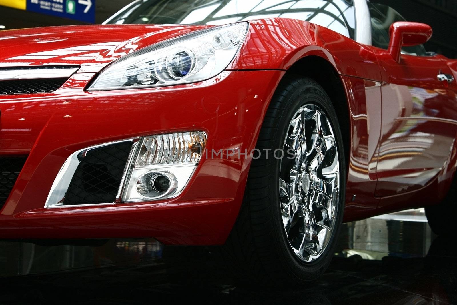 Close up of a latest red sports car