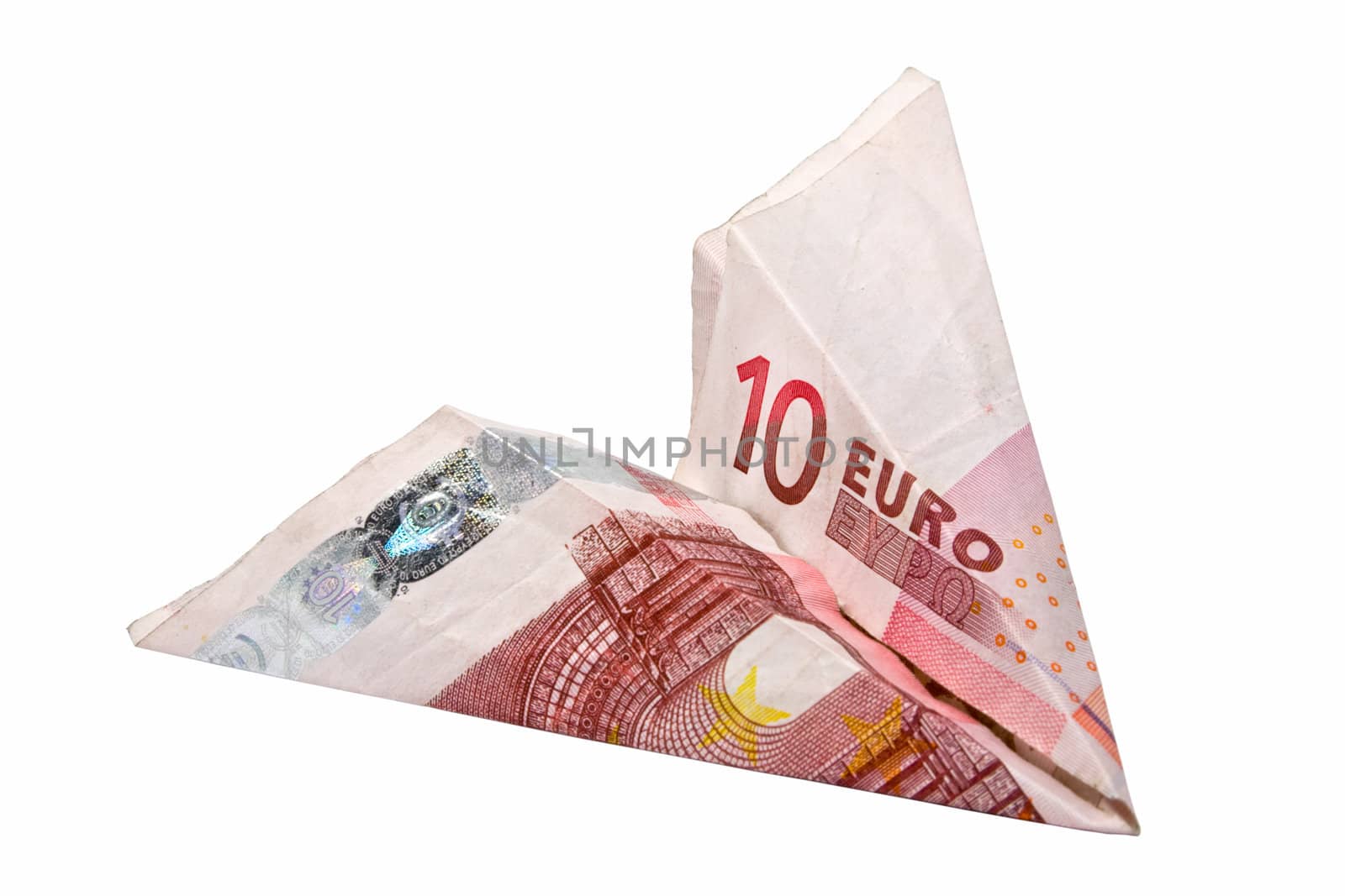 Paper 10 Euro Plane isolated over white background