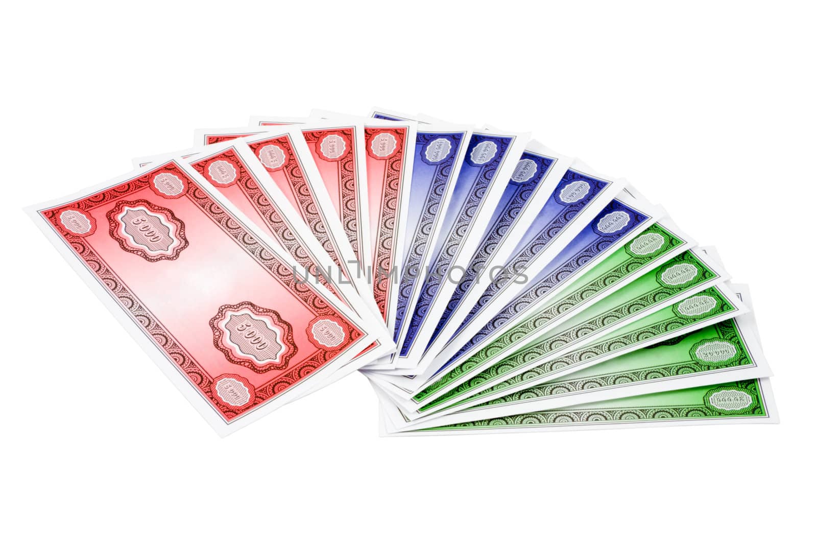Closeup of Toy Money isolated over white background