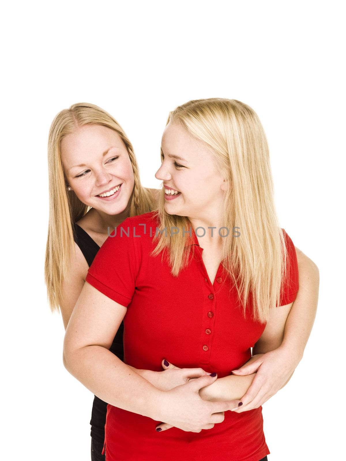 Two bonding Girls isolated on white background