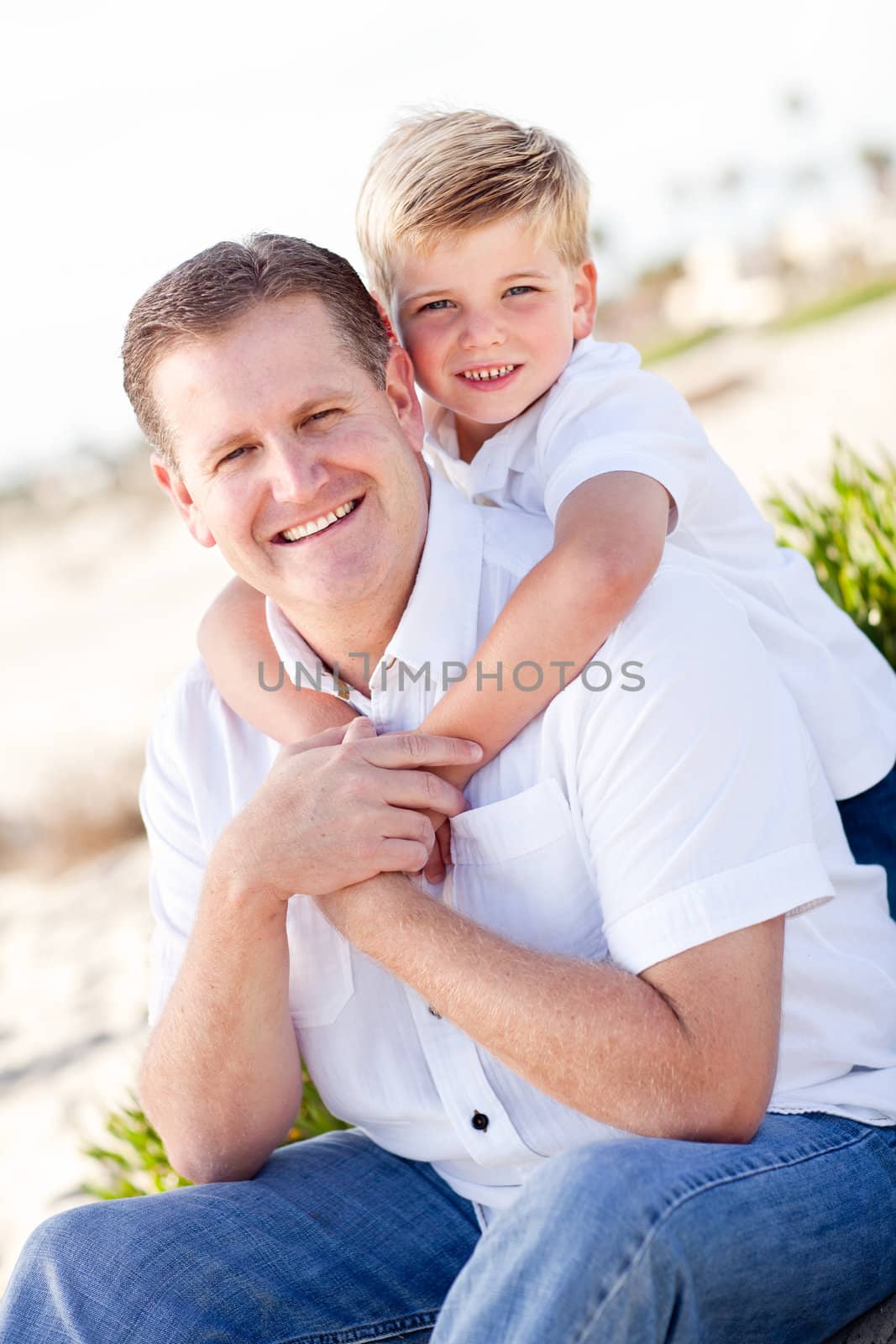 Cute Son with His Handsome Dad Portrait at the Beach