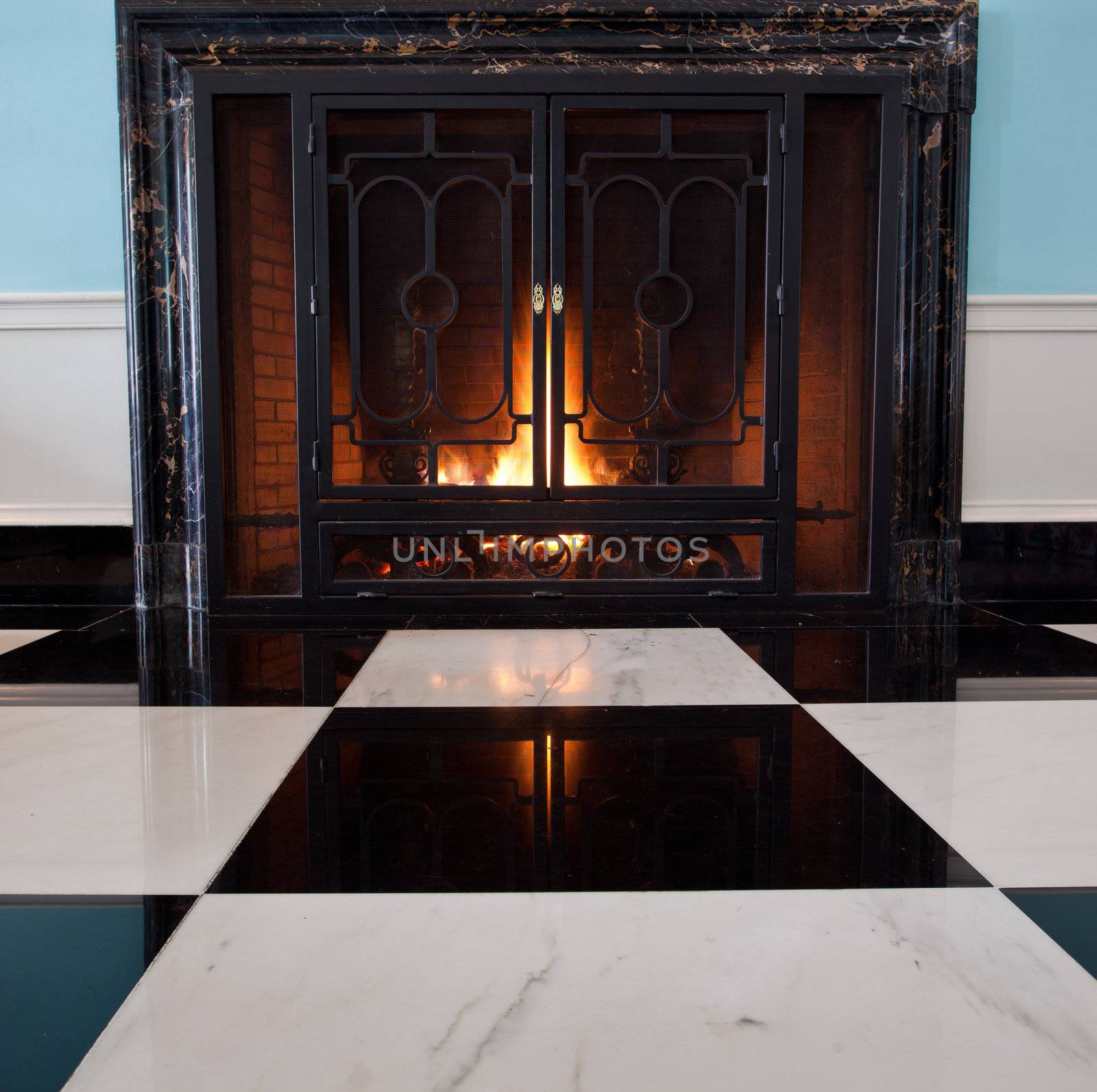 Old fireplace with logs by steheap