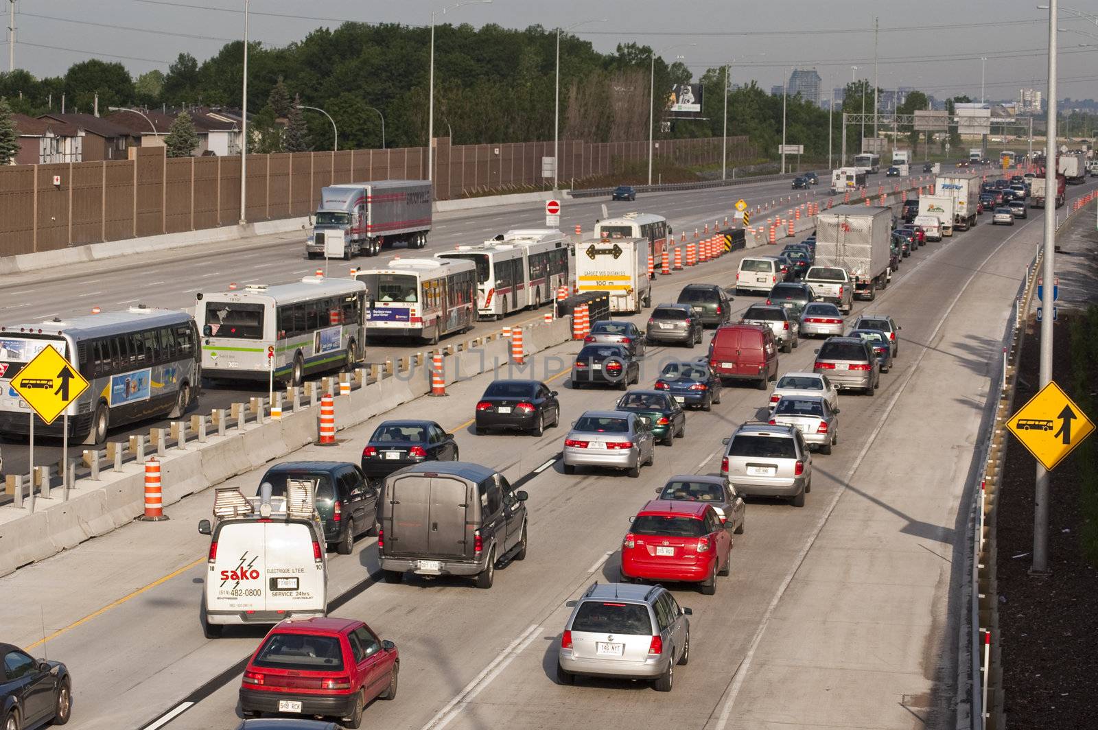 Heavy morning traffic on Montreal's highways in Canada