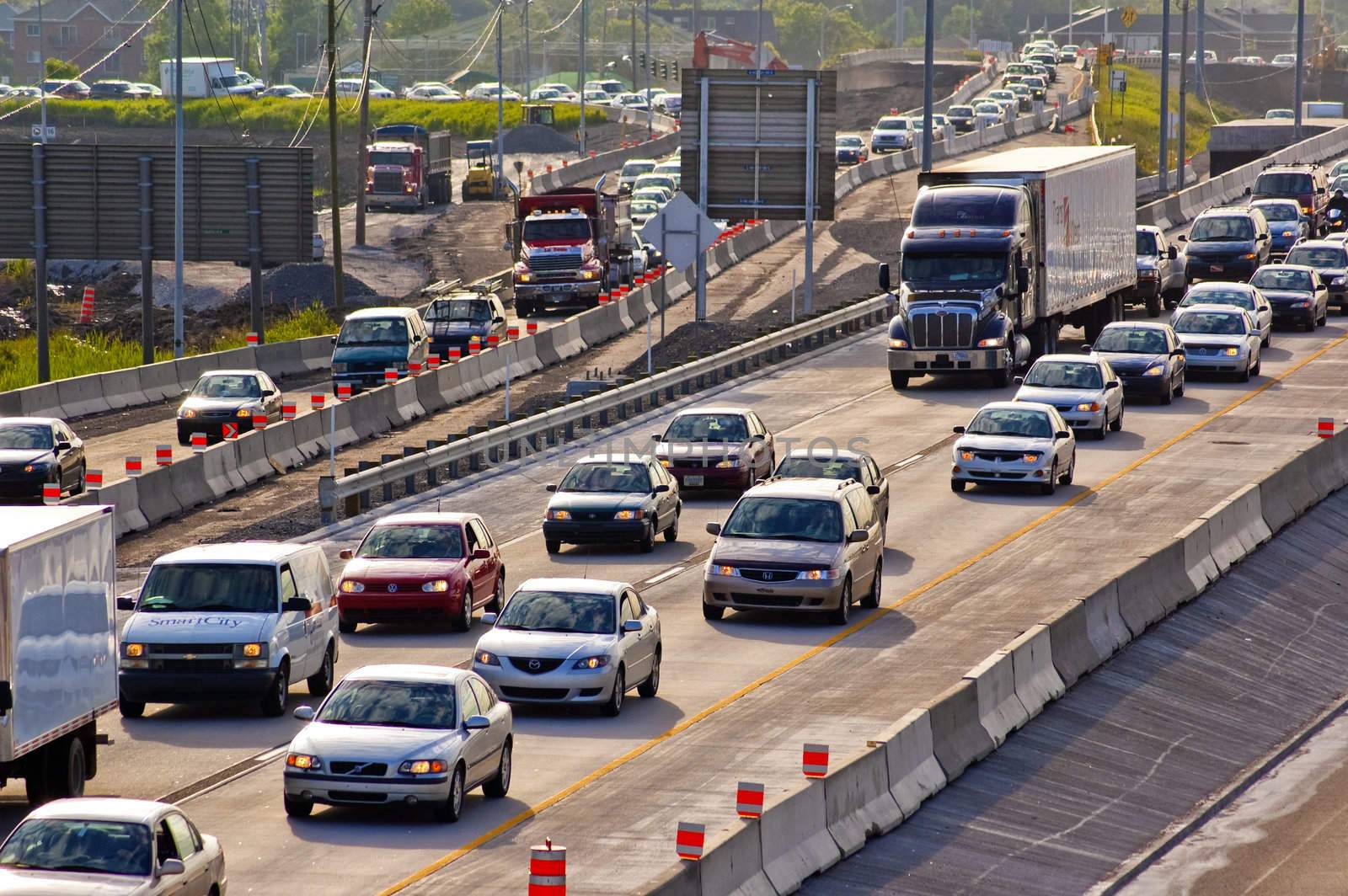 Heavy morning traffic on Montreal's highways in Canada