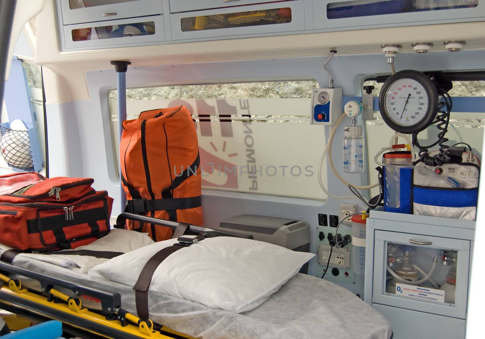 Equipment of an italian "118" - emergency number - ambulance