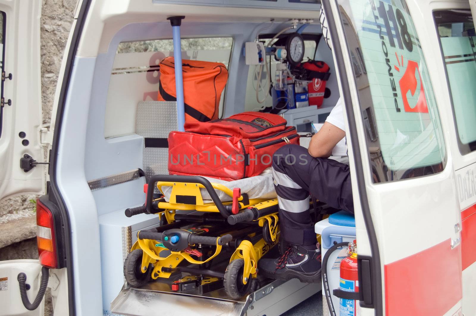 Equipment of an italian "118" - emergency number - ambulance