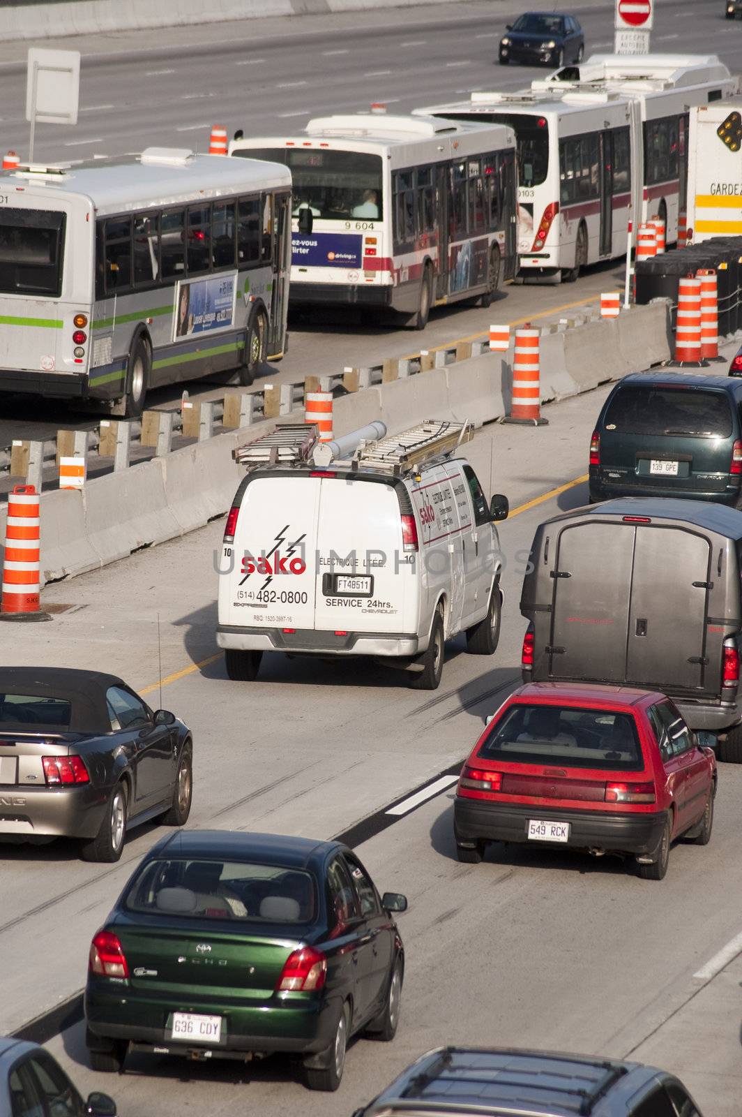 Heavy morning traffic on Montreal's highways in Canada