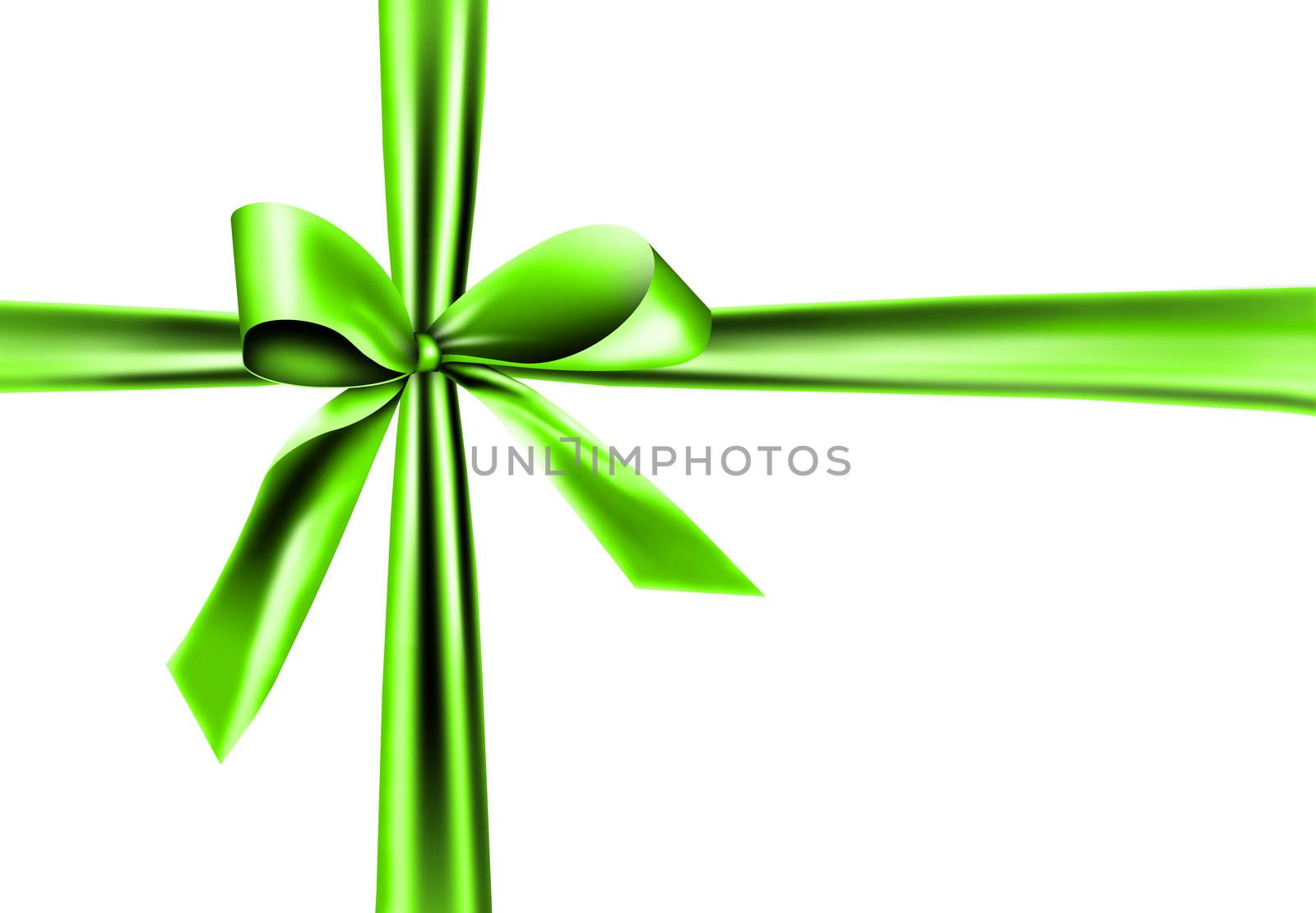 A green ribbon with a knot isolated on white