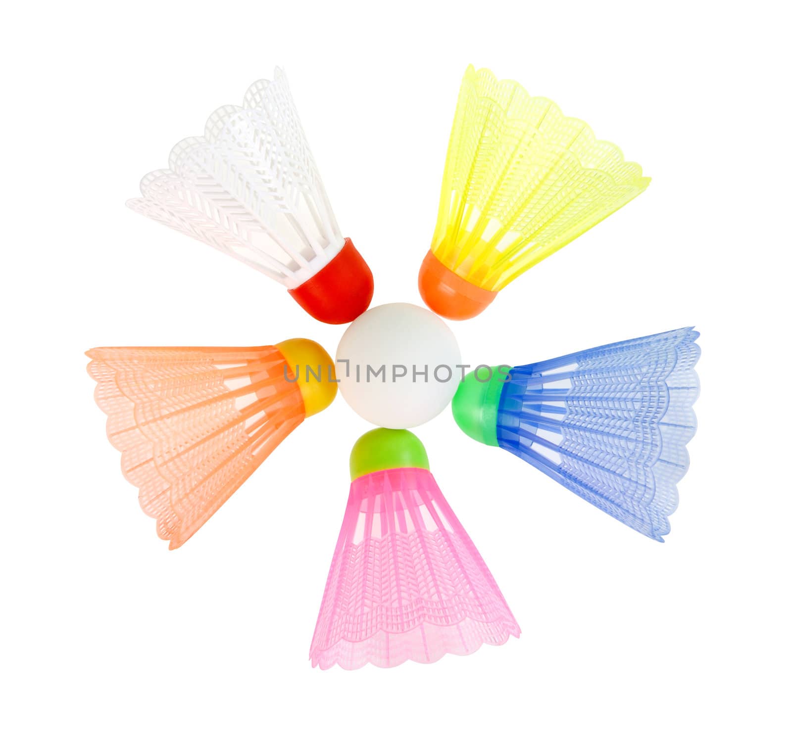 Five badminton shuttlecoc isolated. Clipping path