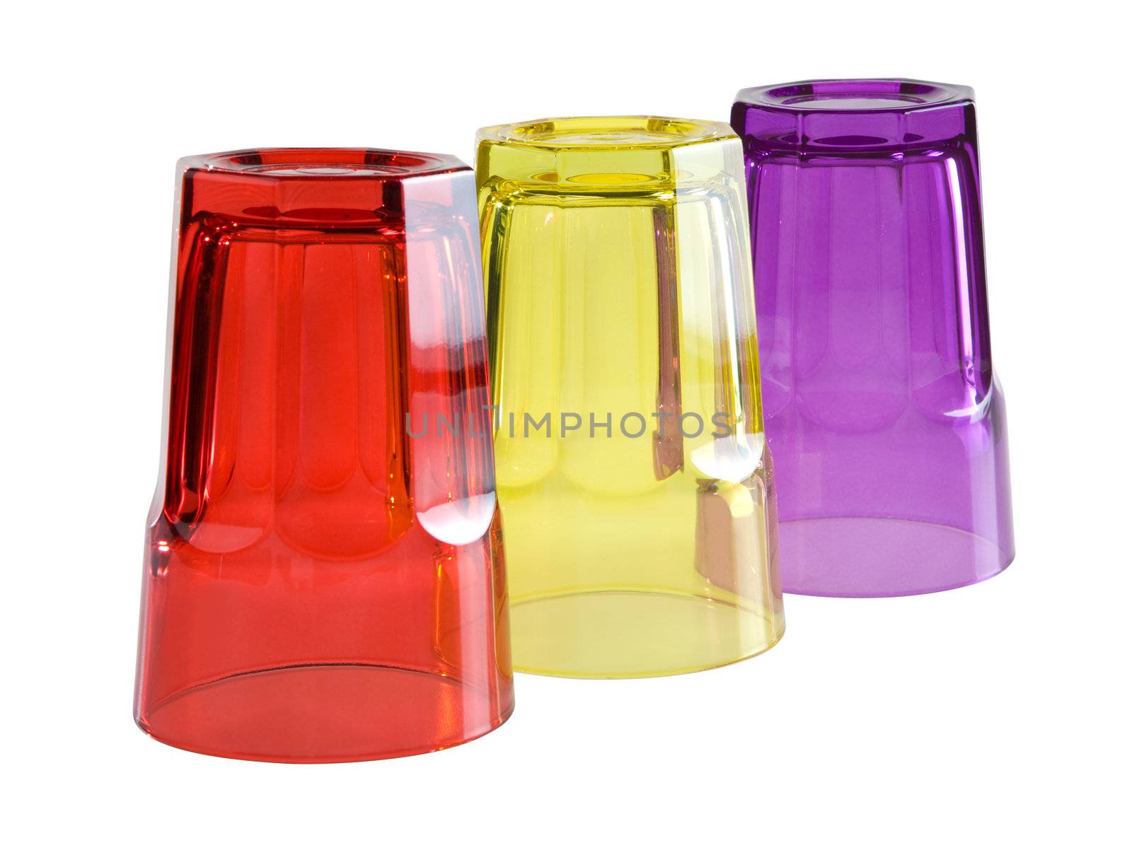 Three colored glases isolated. Clipping path