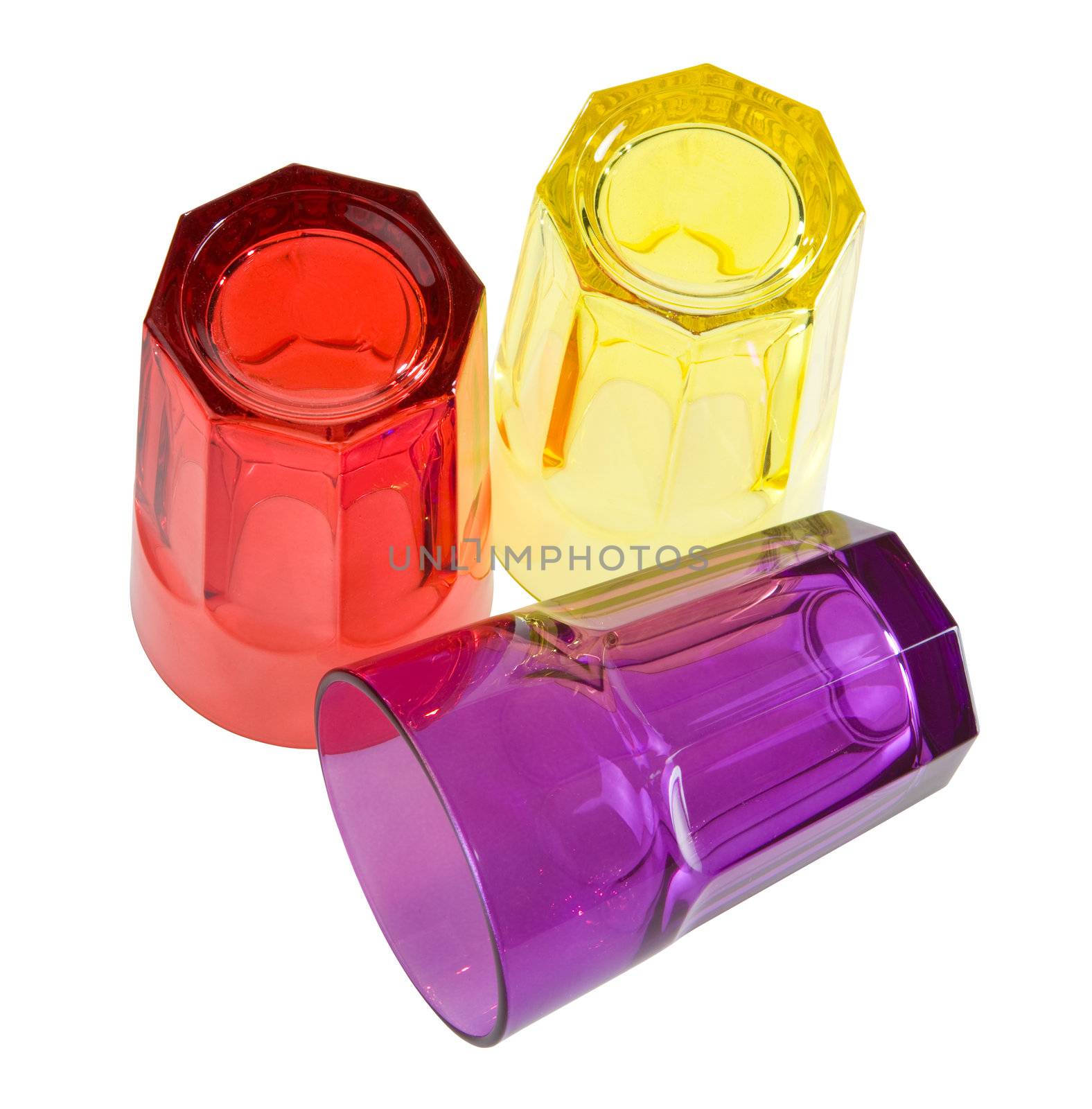 Three colored glases isolated. Clipping path