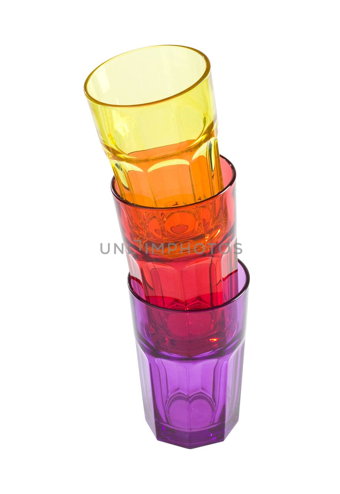 Three colored glases isolated. Clipping path