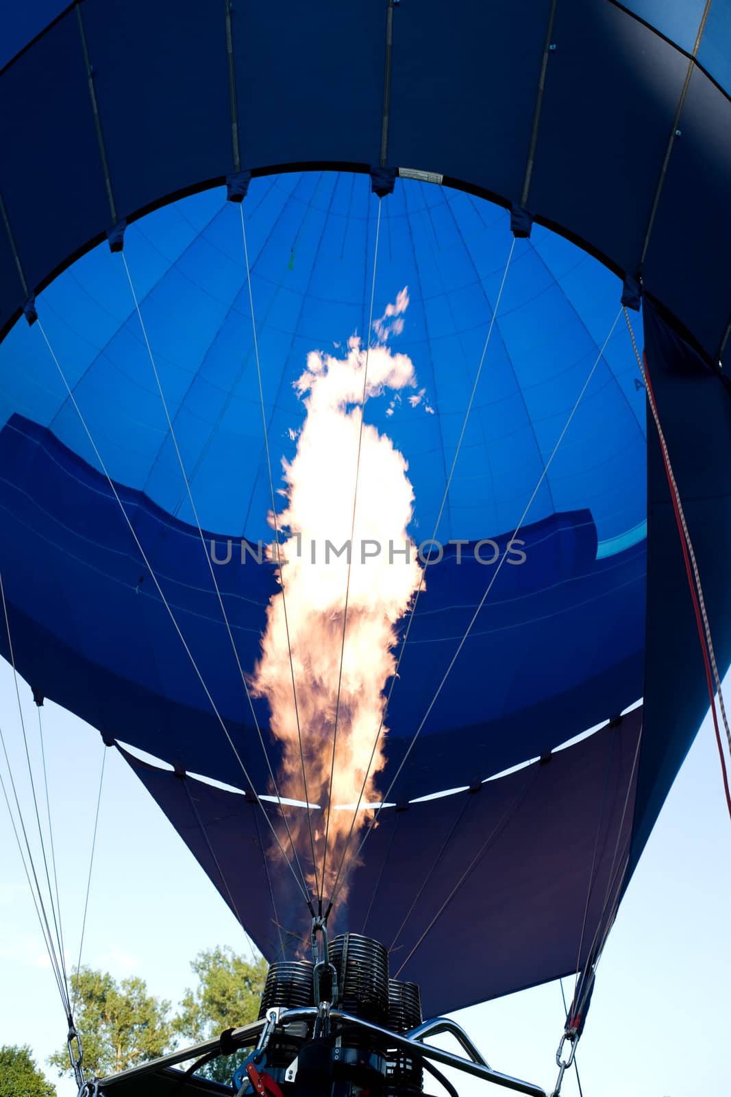 Air balloon fire. Blue air balloon