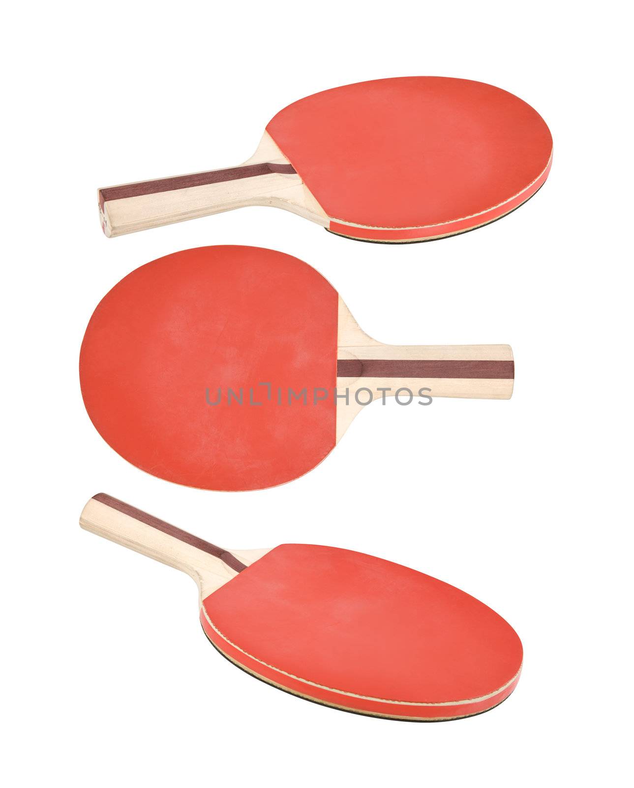 Three ping pong rackets isolated. Clipping pats