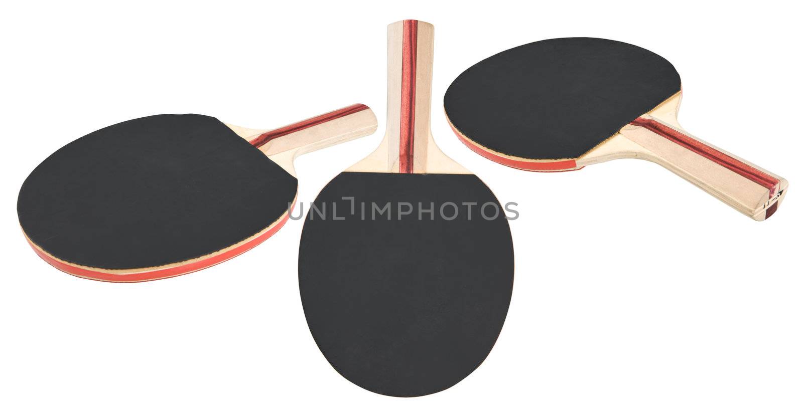 Three ping pong rackets isolated. Clipping pats