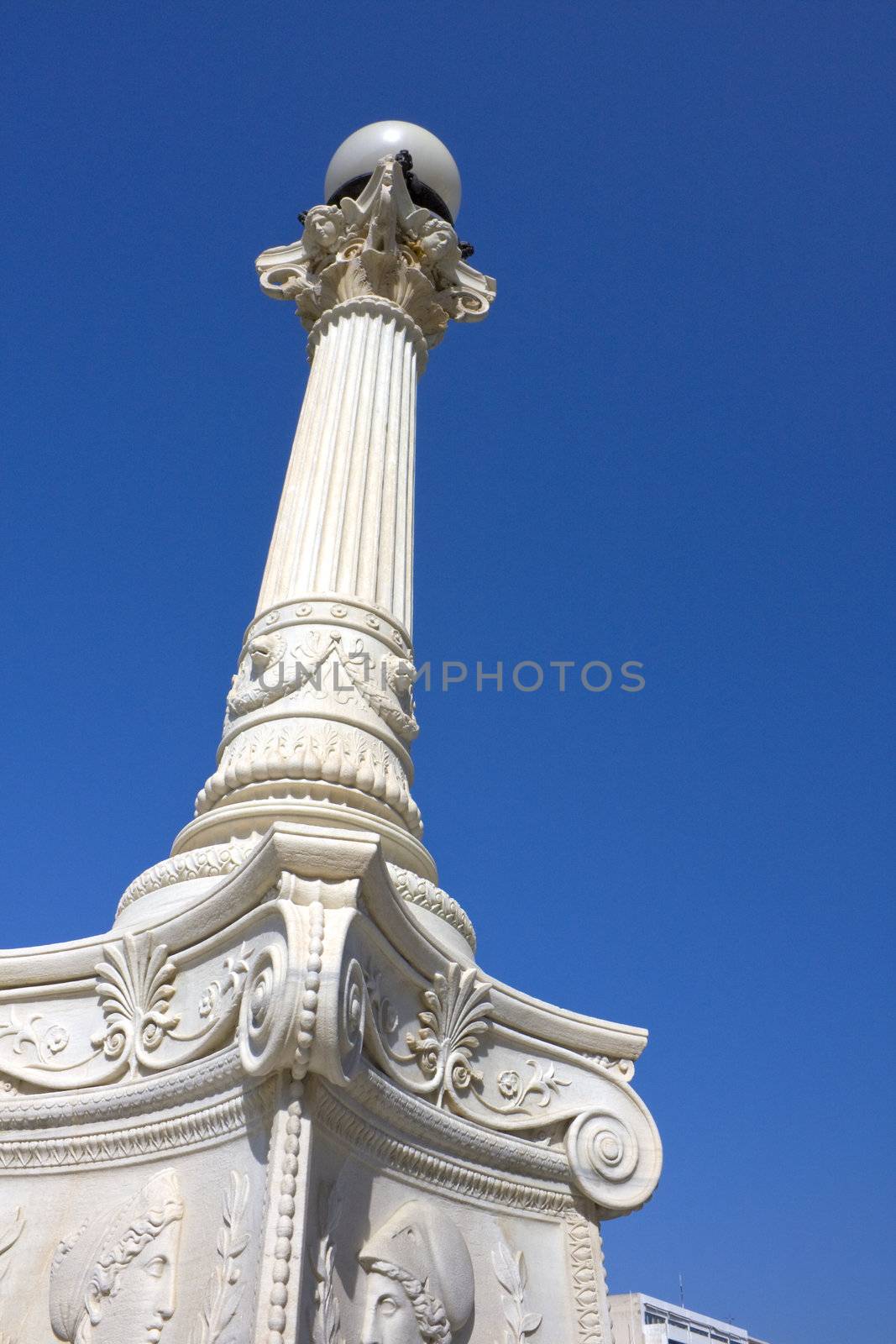 Image of a column light at the ancient University of Athens, Greece.