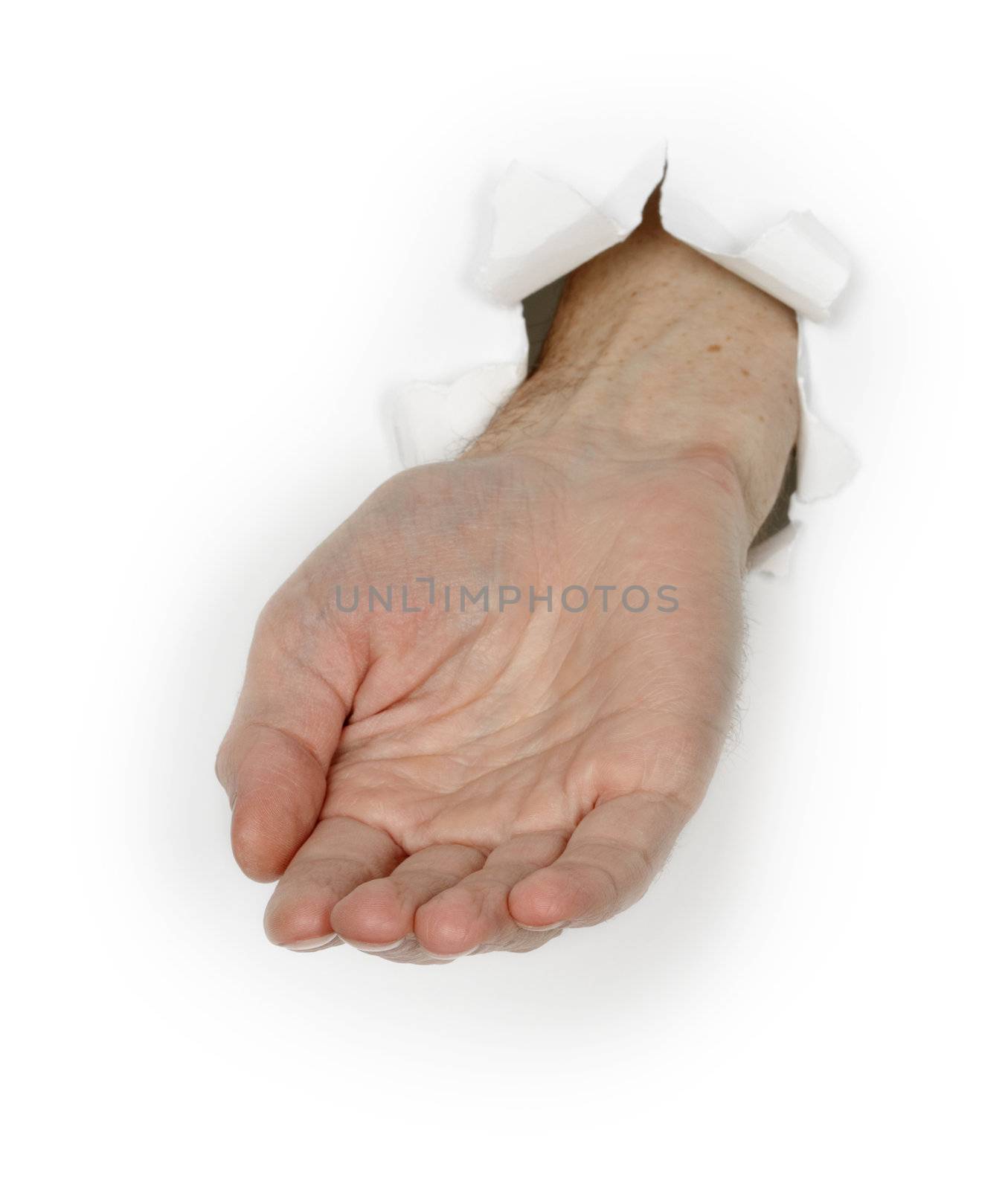 Hand begging isolated on a white background