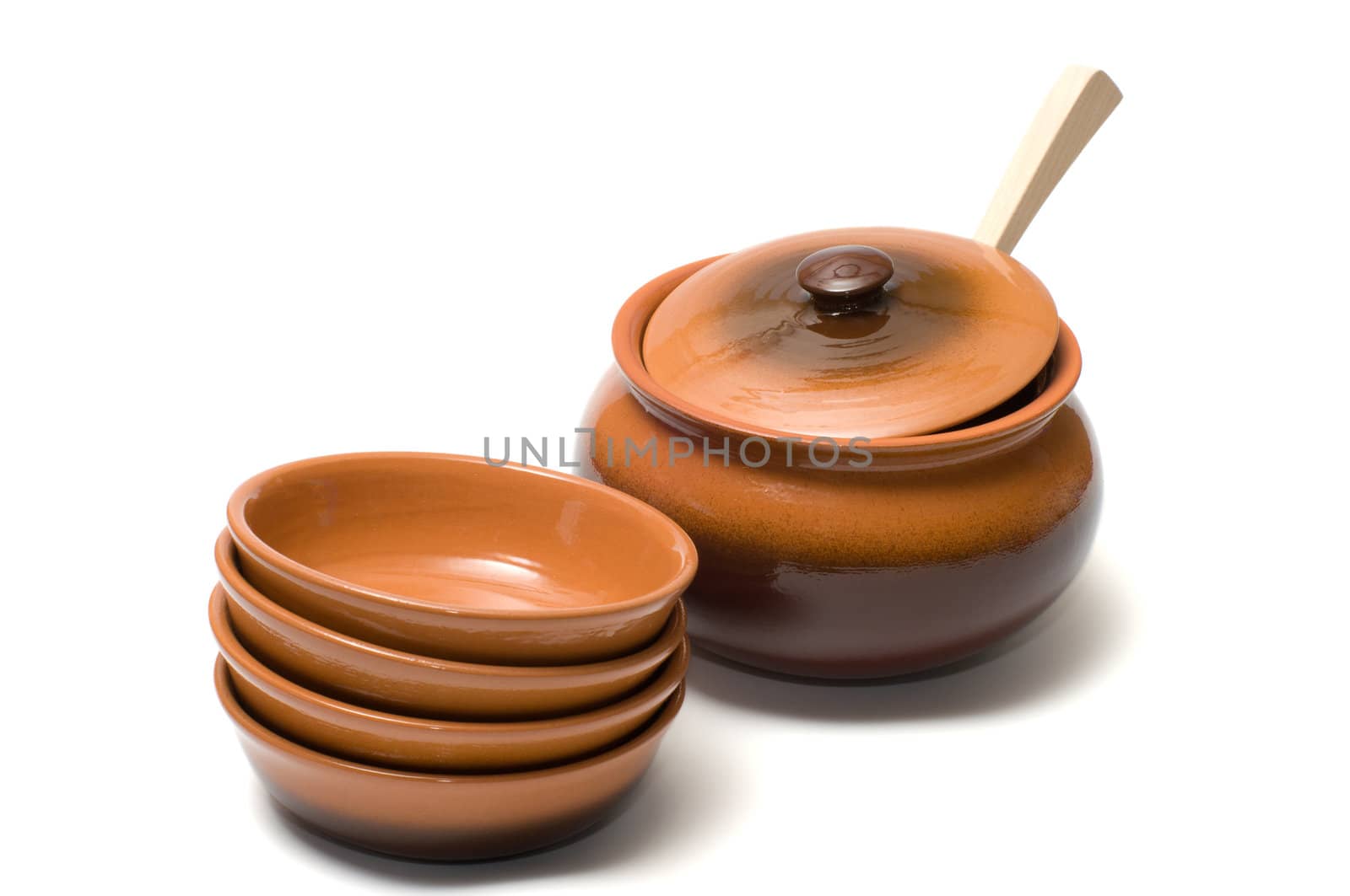 Brown ceramic ware on a white background.