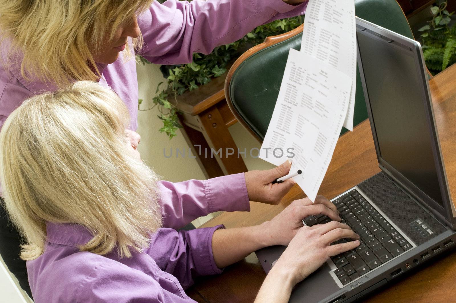 women working together on a project using a laptop