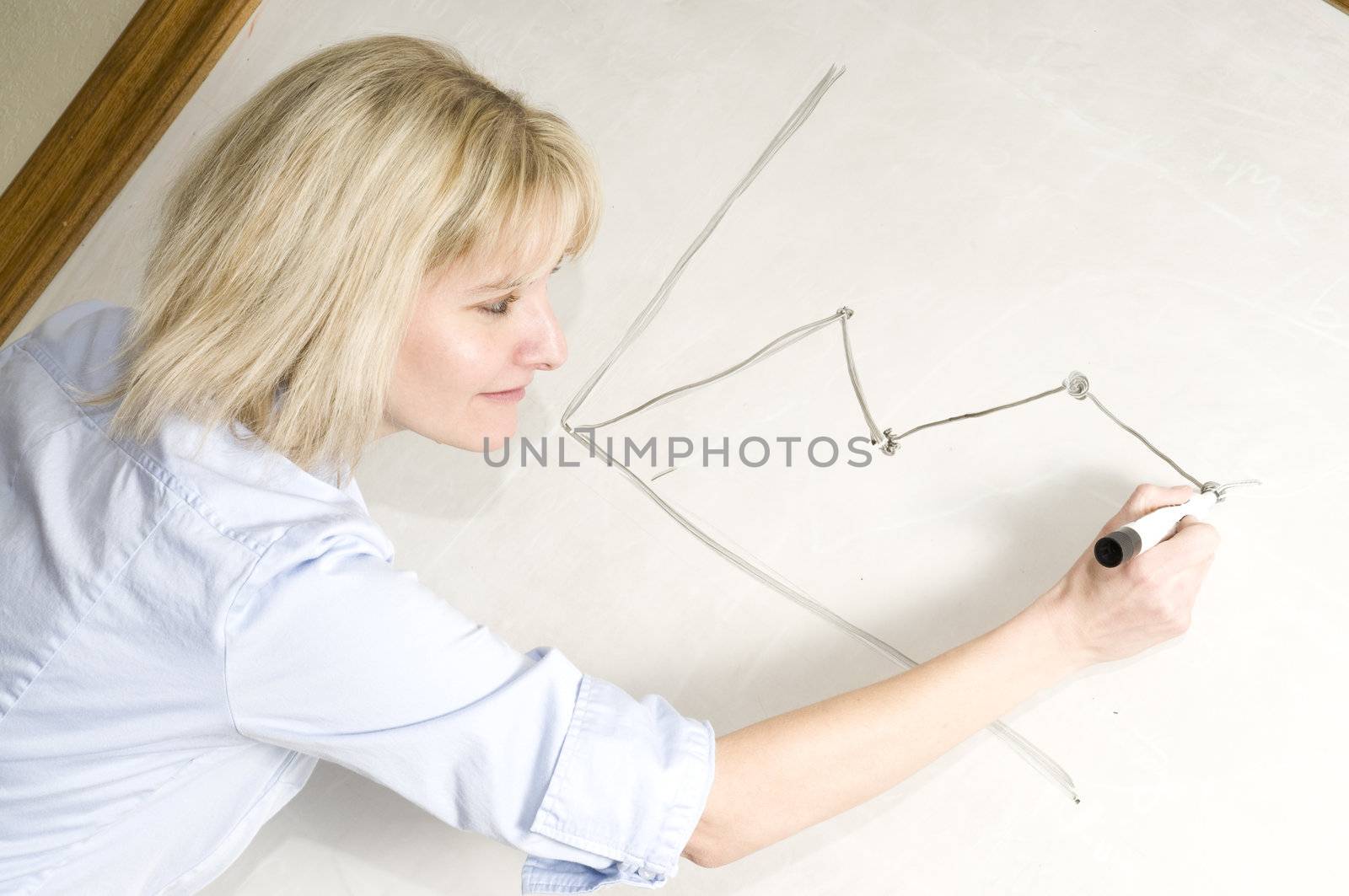 woman at white board making a chart or presenting