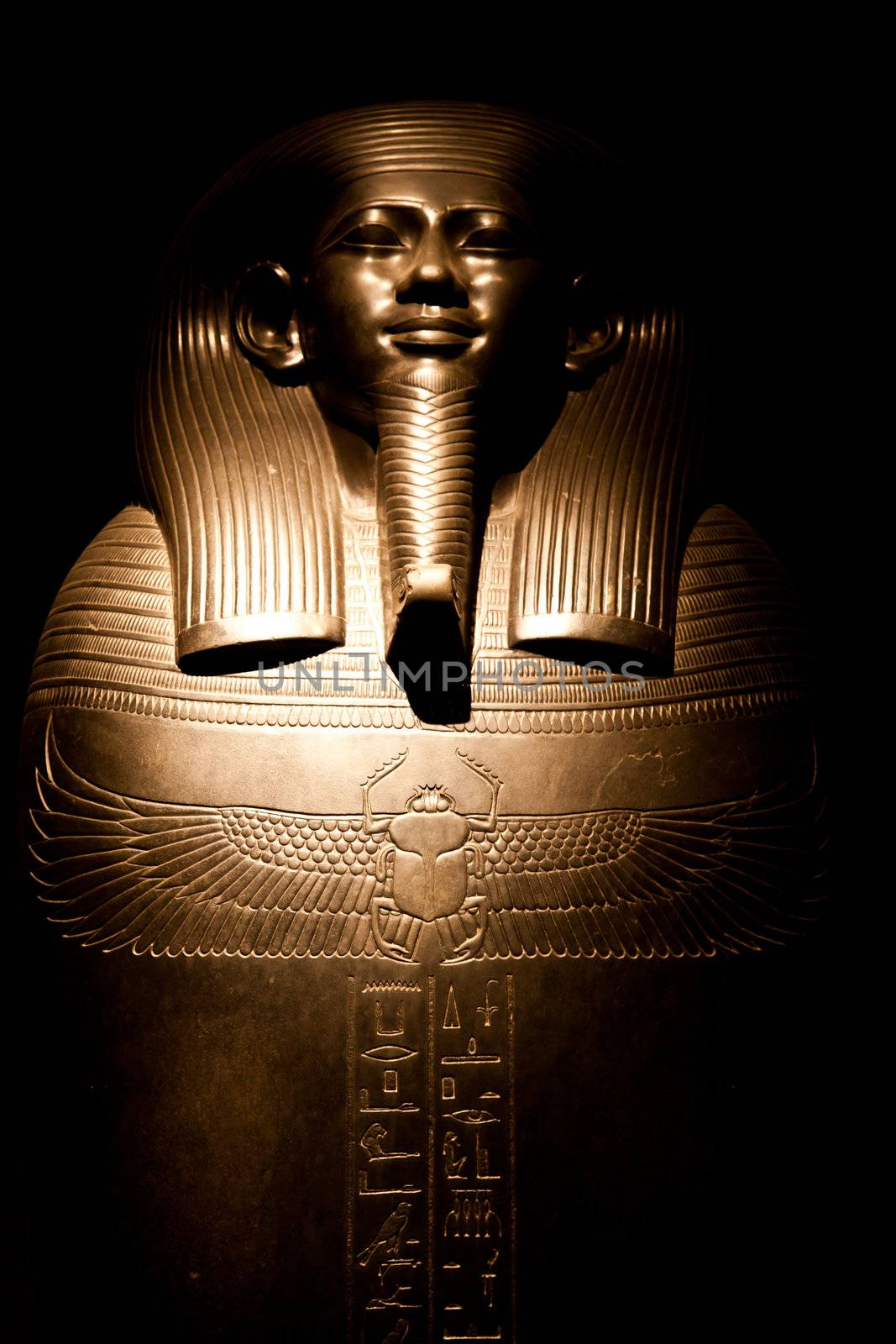 Egyptian sarcophagus on black, useful for concepts linked to death