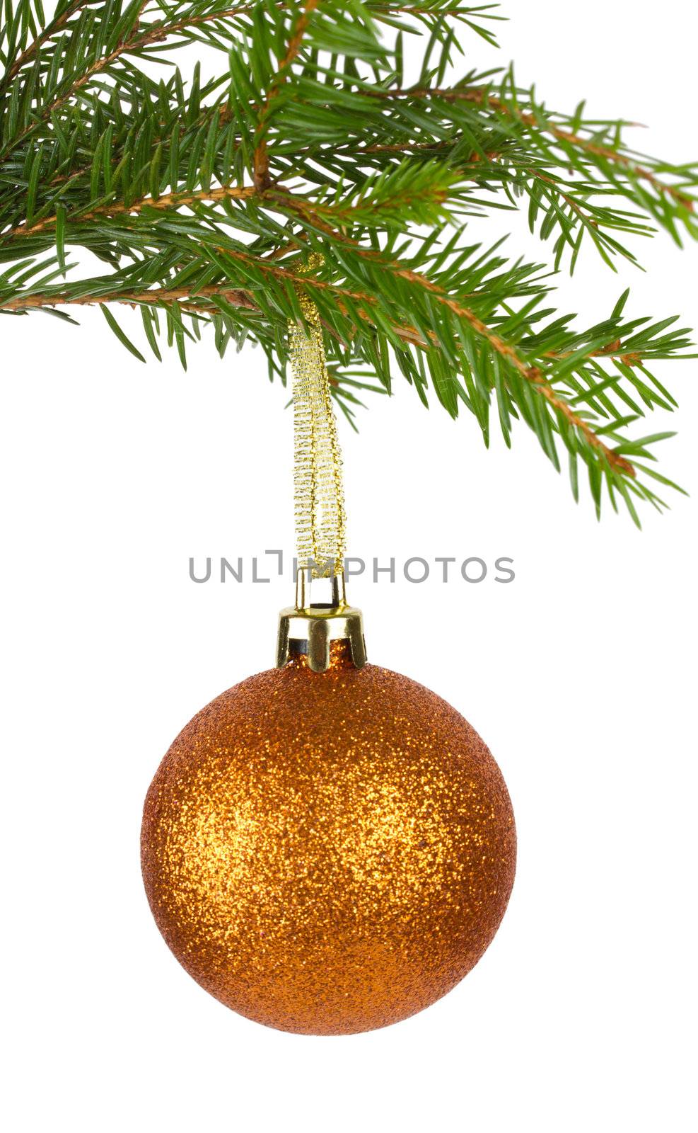 close-up golden christmas decoration, isolated on white