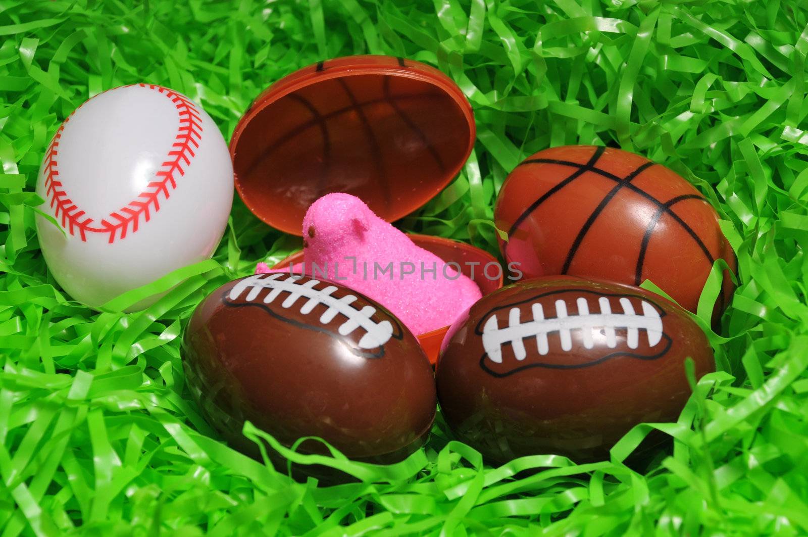 green easter grass and sports eggs