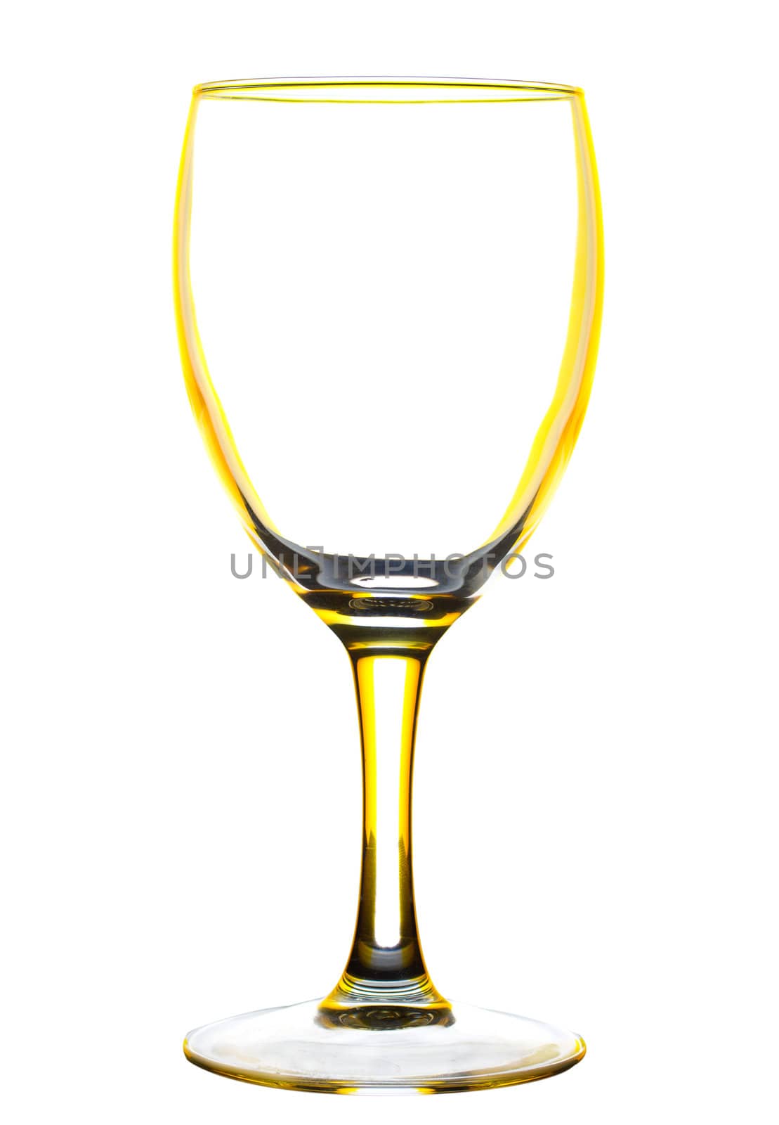 transparent colored empty wine glass, isolated on white