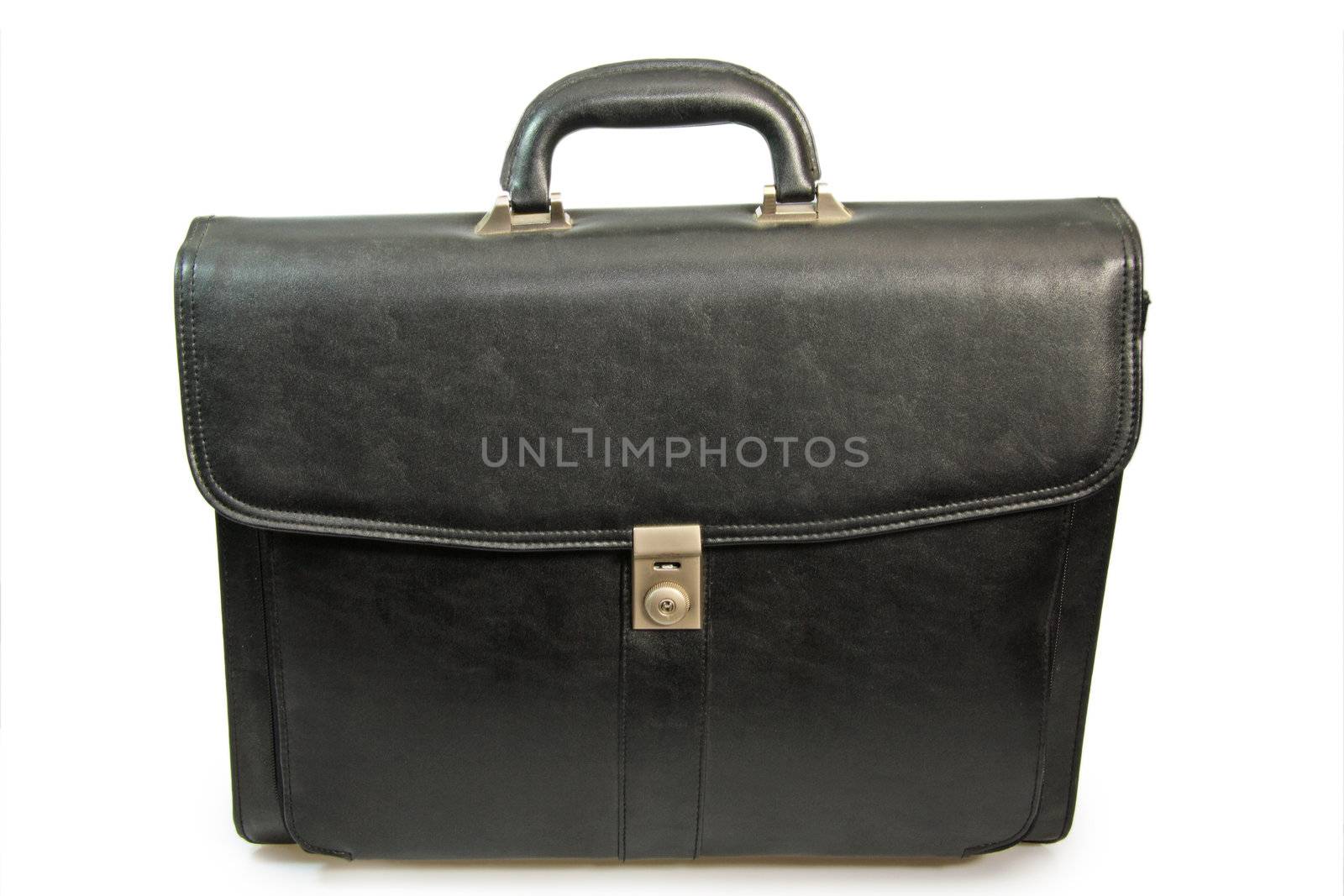 Black briefcase on bright background