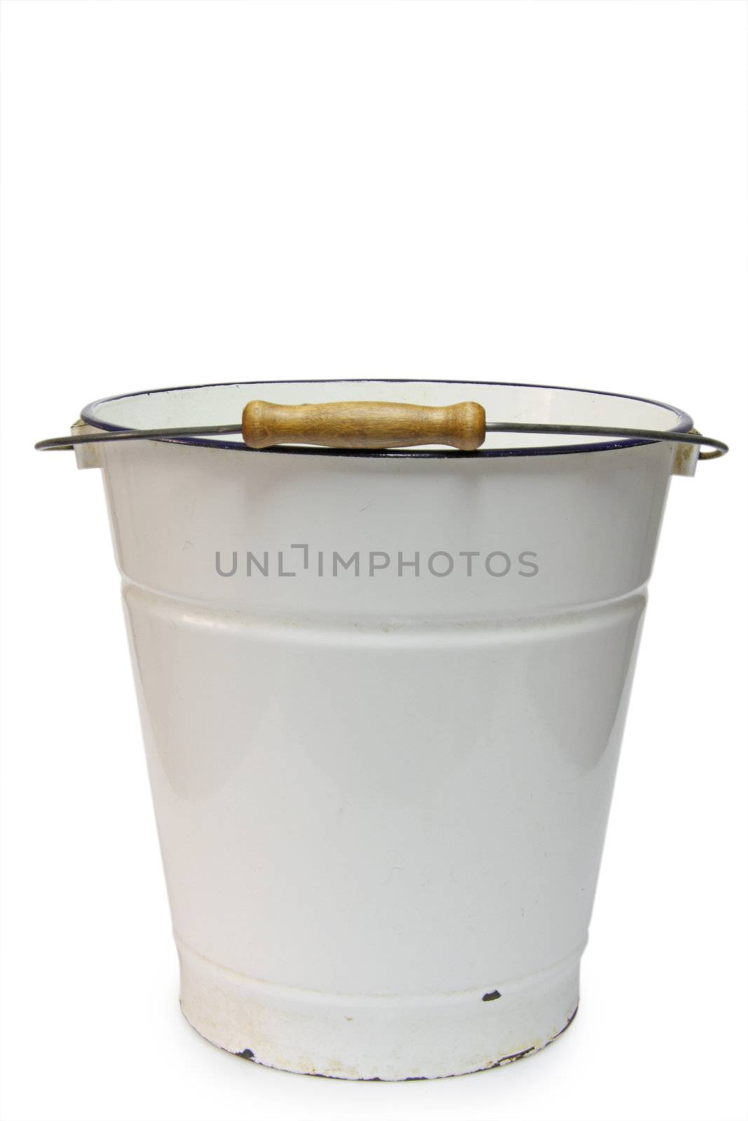 Old enamel  bucket isolated on a white background