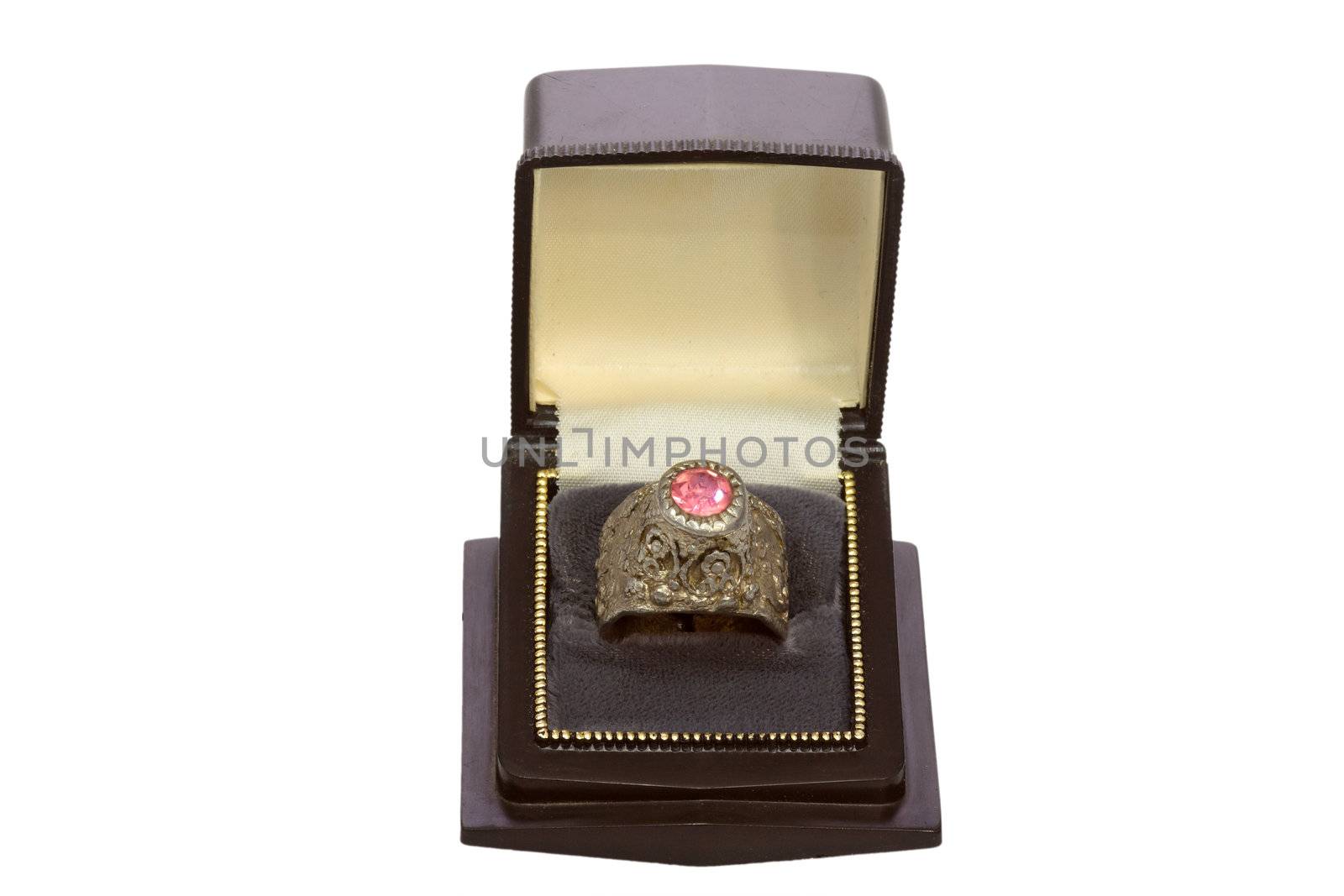 Ring in a Jewellery Case on bright background