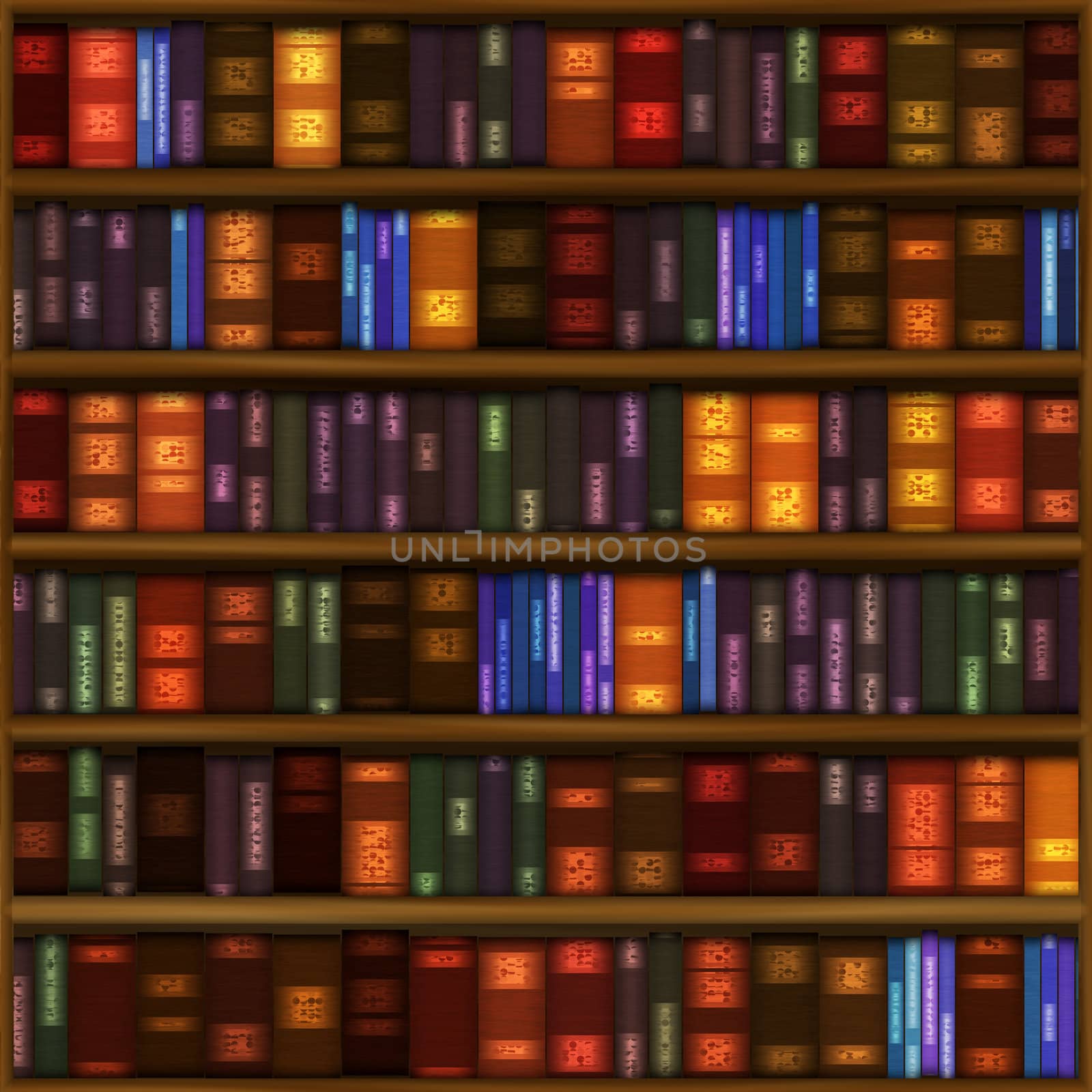 A seamless book shelf pattern with rows of colorful bound books.