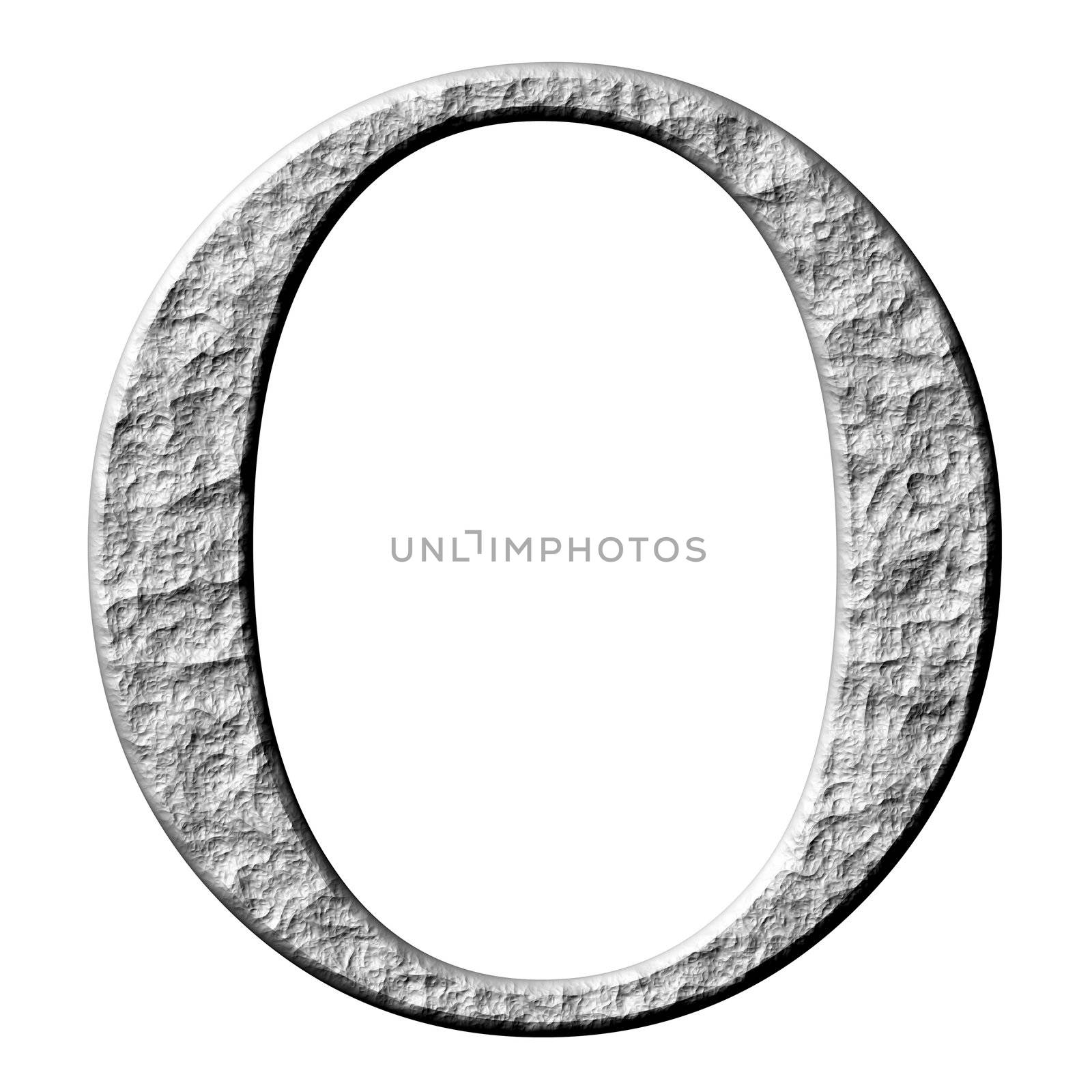 3d stone Greek letter Omikron isolated in white