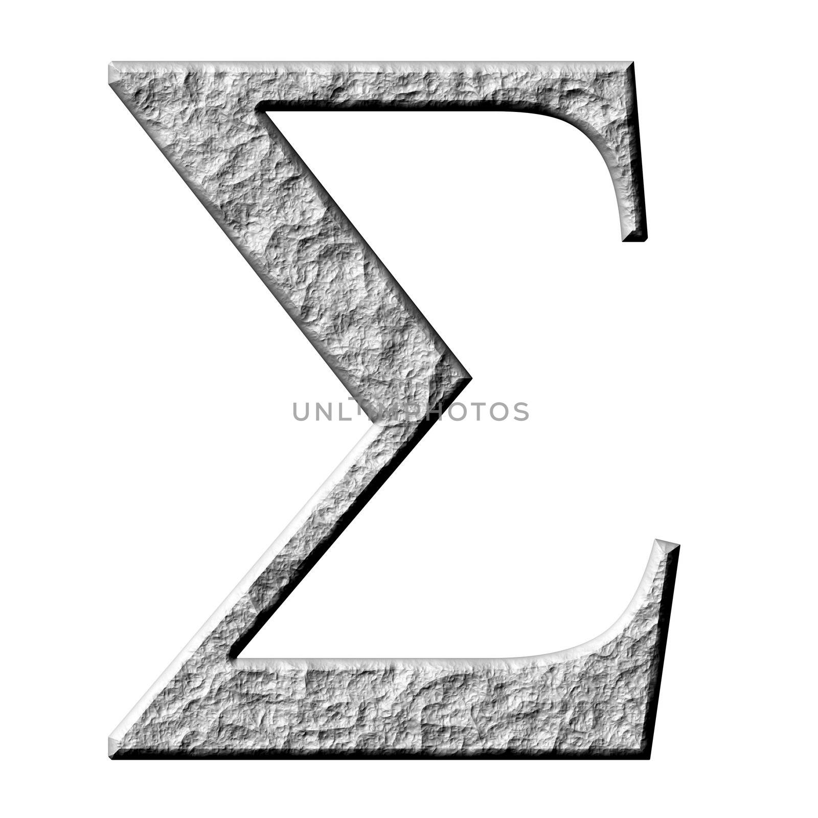 3d stone Greek letter Sigma isolated in white