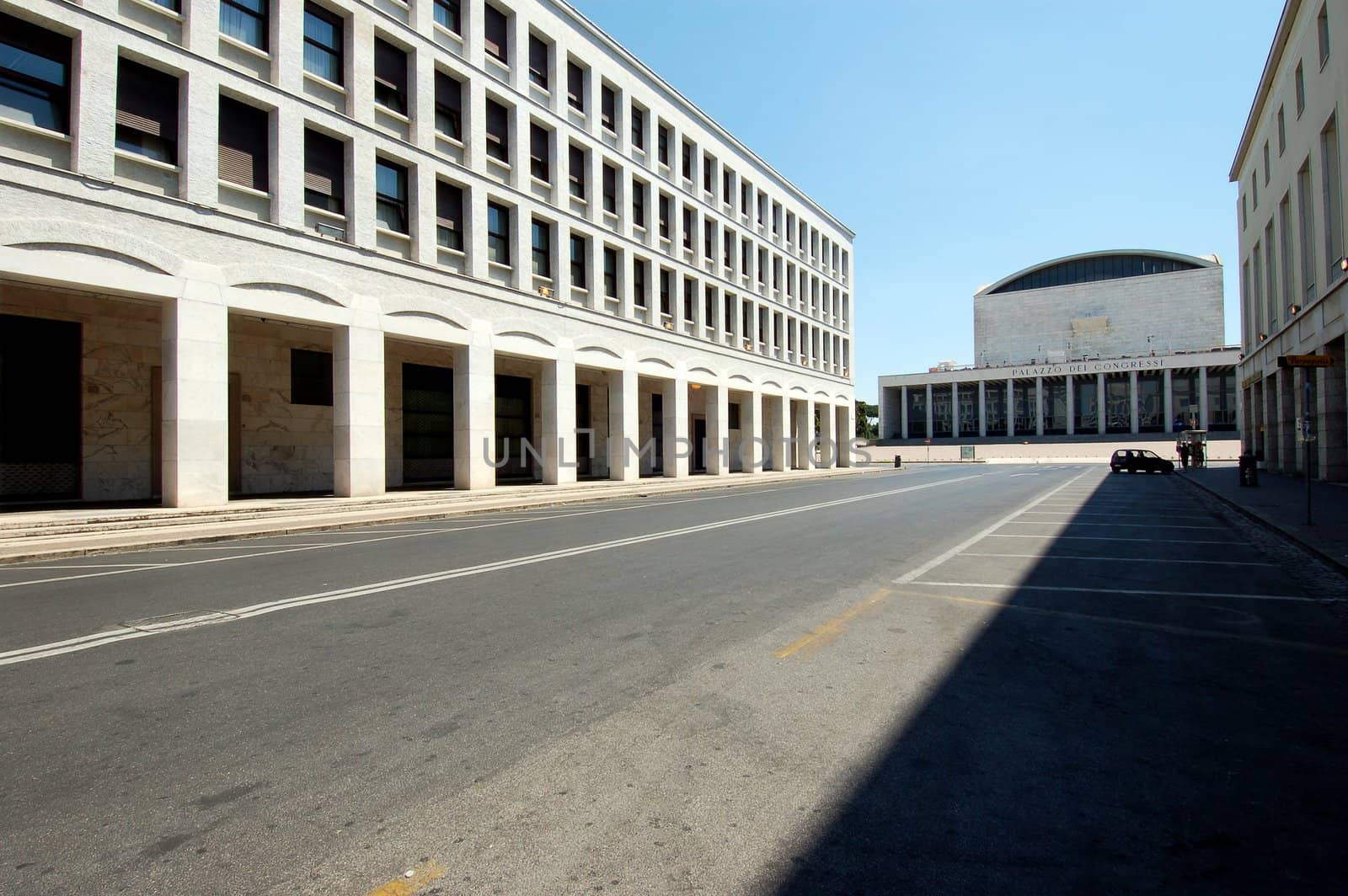 Congess Hall view, EUR zone Rome, Italy.