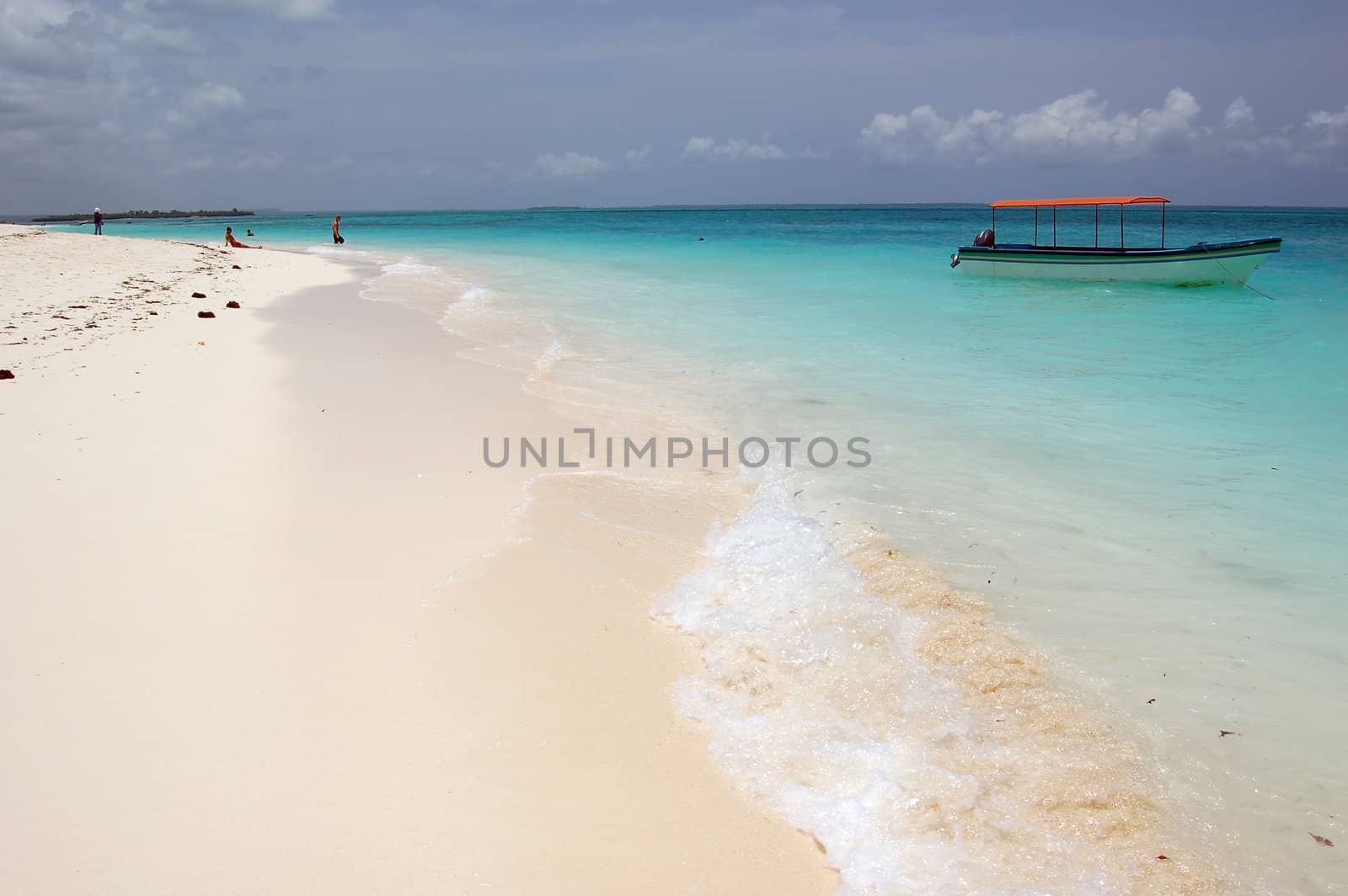 Boat in the blue sea in Zanzibar, Tanzania