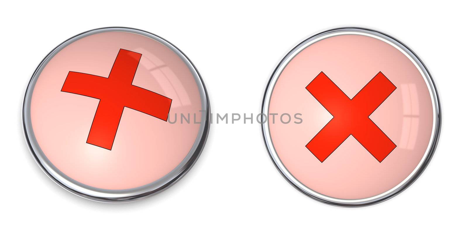 red button with cross symbol - top and side view