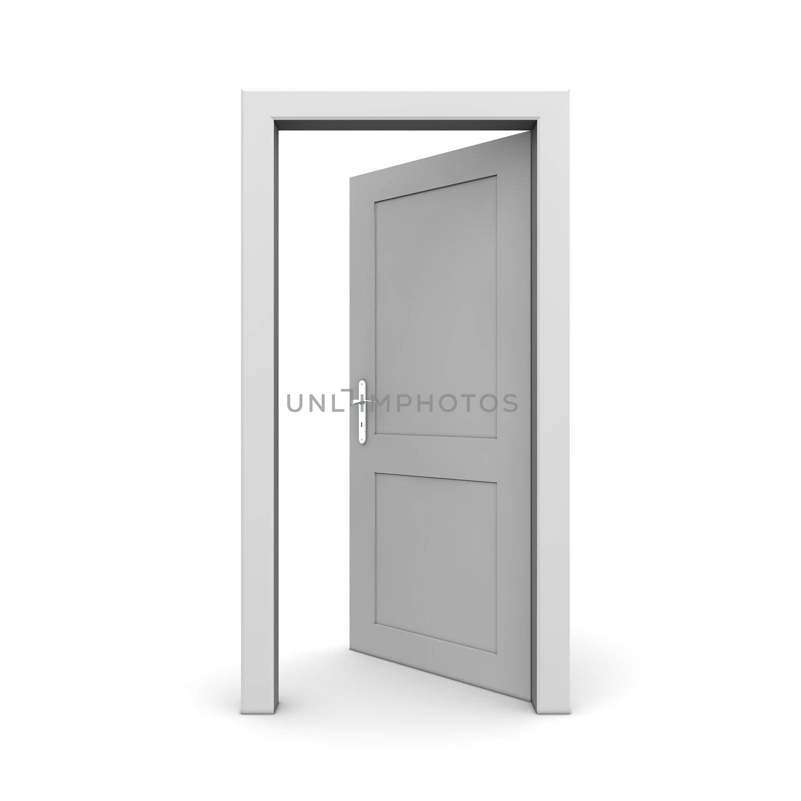single grey door open - door frame only, no walls